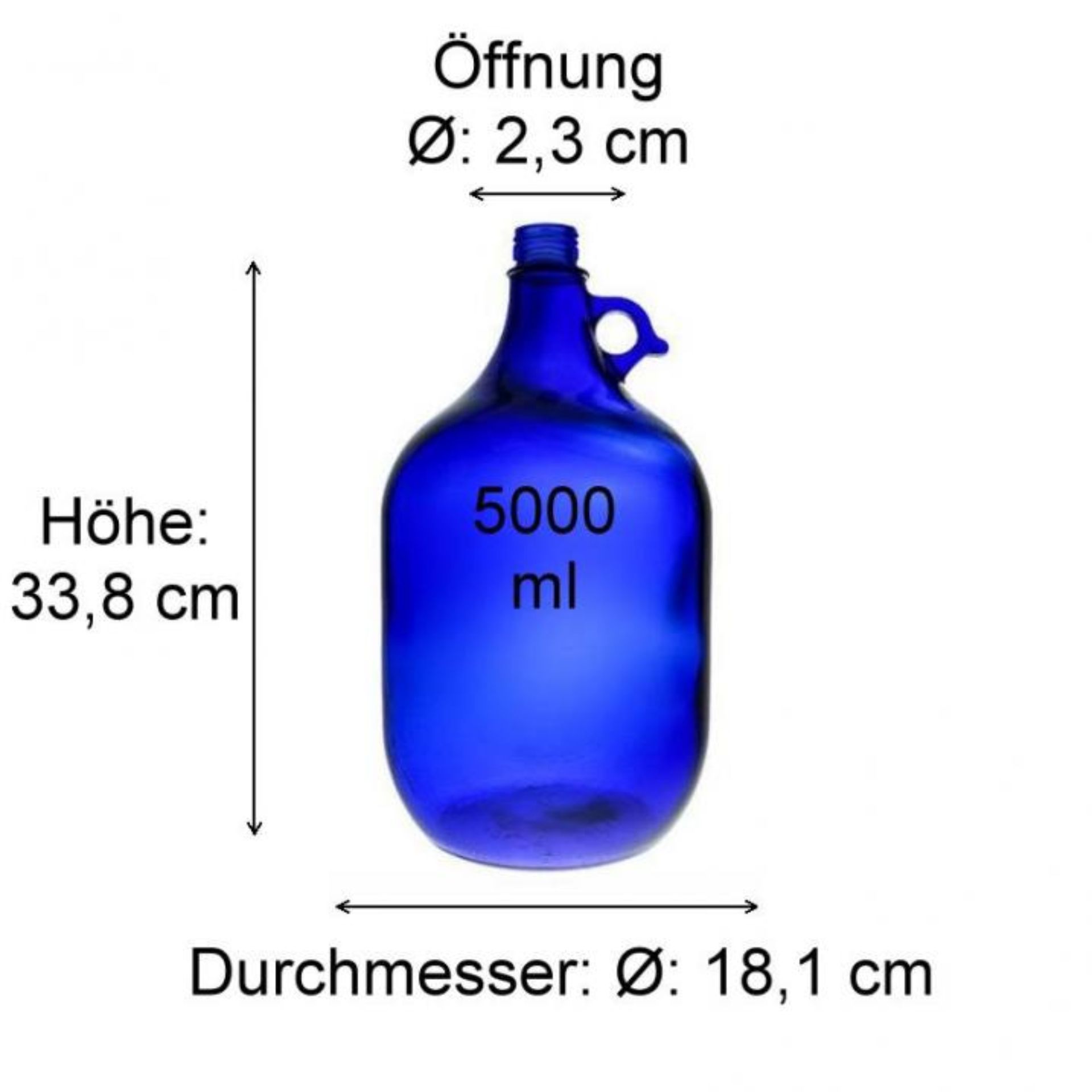 Ein 5000 ml großes, blaues Glasgefäß, ideal zur Aufbewahrung von Flüssigkeiten in der Küche oder für dekorative Zwecke. Hochwertiges Design mit einem prägnanten Verschluss, geeignet für umweltbewusste Haushalte.