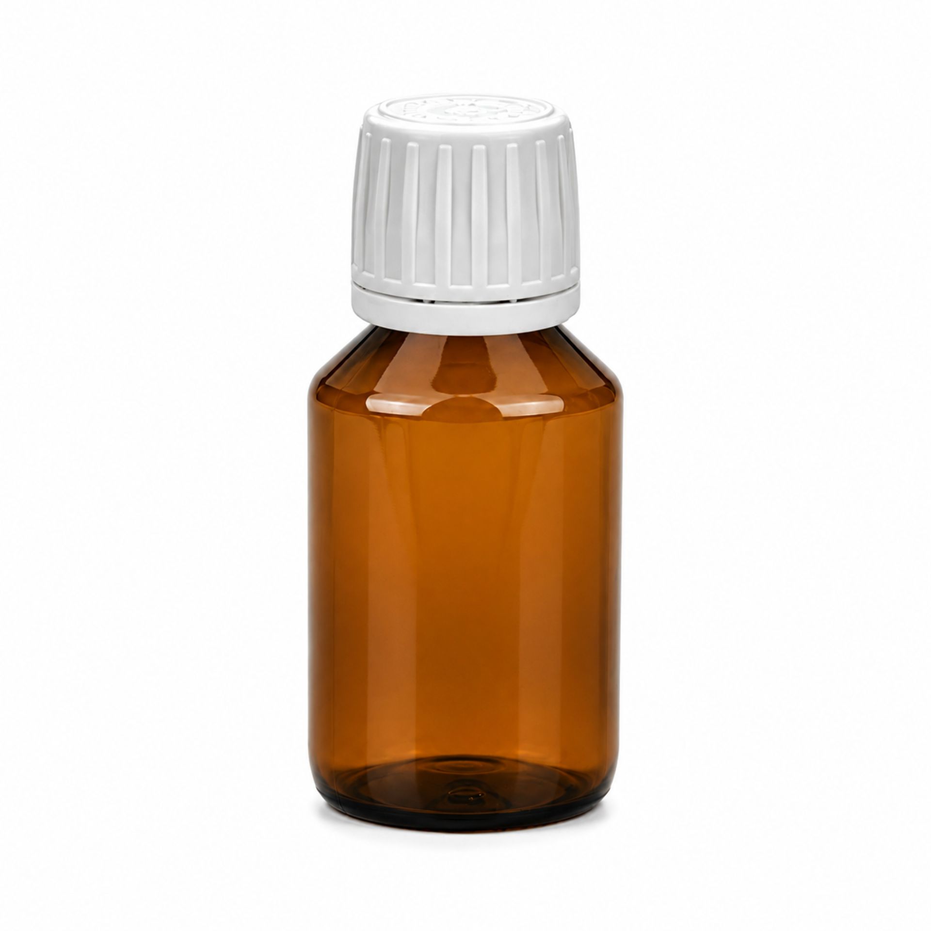 Apothekerflasche aus braunem Glas mit weißem Ausgießer, 100 ml Fassungsvermögen, vor weißem Hintergrund.