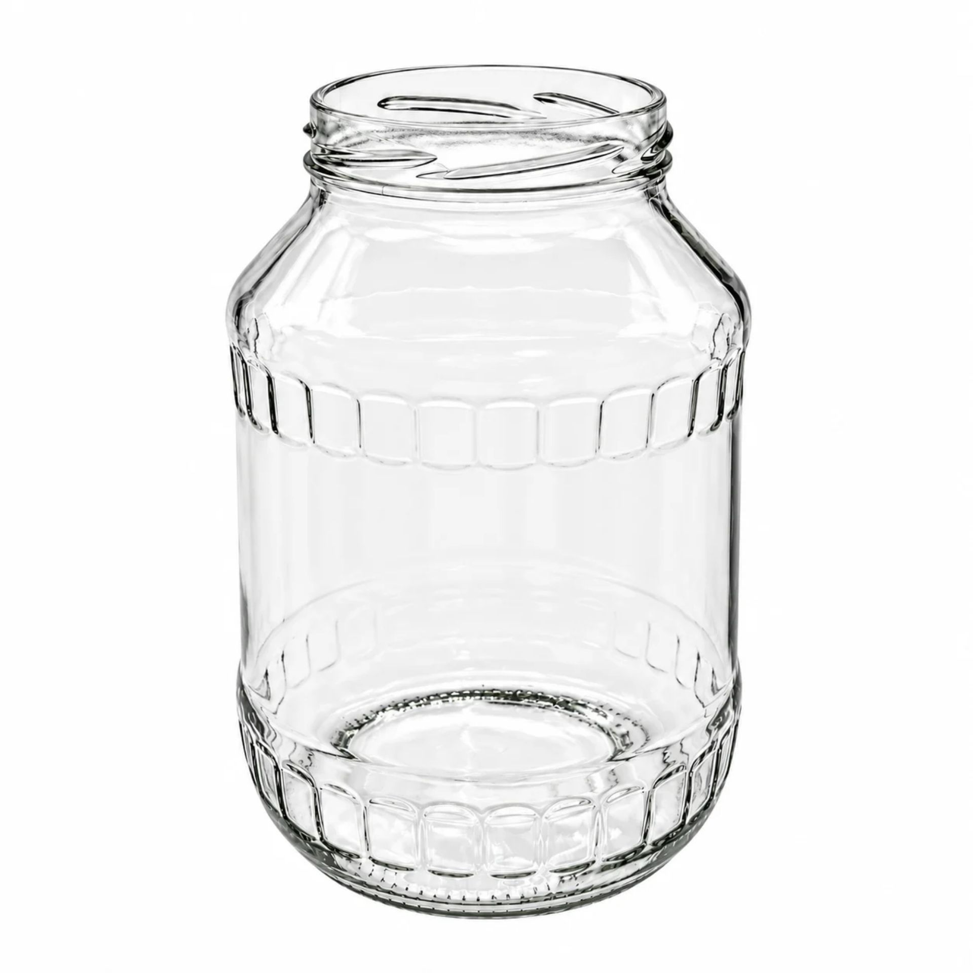 Großes, transparentes Vorratsglas ohne Deckel mit einem Fassungsvermögen von 1700 ml, zylindrische Form mit weiter Öffnung und glatten Oberflächen, geeignet zur Aufbewahrung von Lebensmitteln.