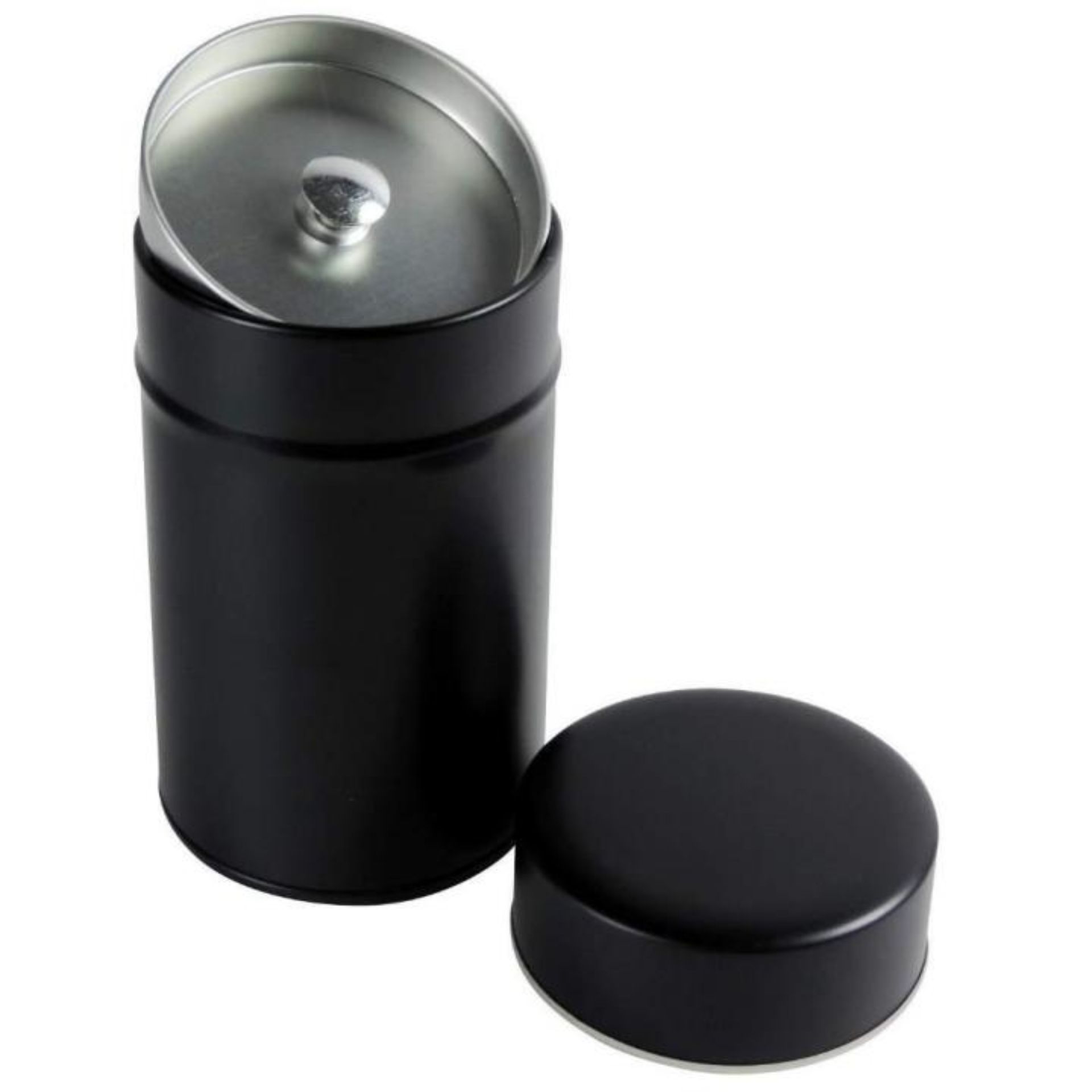 Gewürzdose rund, schwarz, mit Aromadeckel, Durchmesser 6,5 cm, Höhe 11,3 cm – ideal zur Aufbewahrung von Gewürzen, luftdicht und stilvoll.