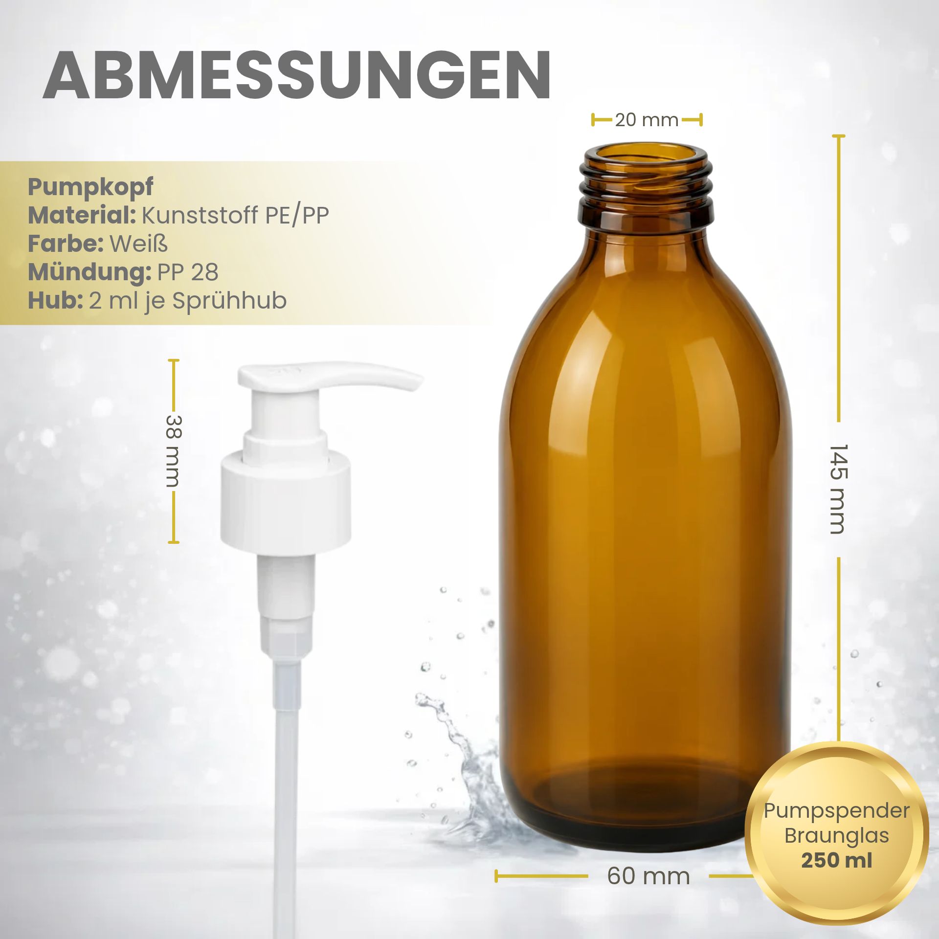 Seifenspender  250 ml Glas Braun Lotionspender