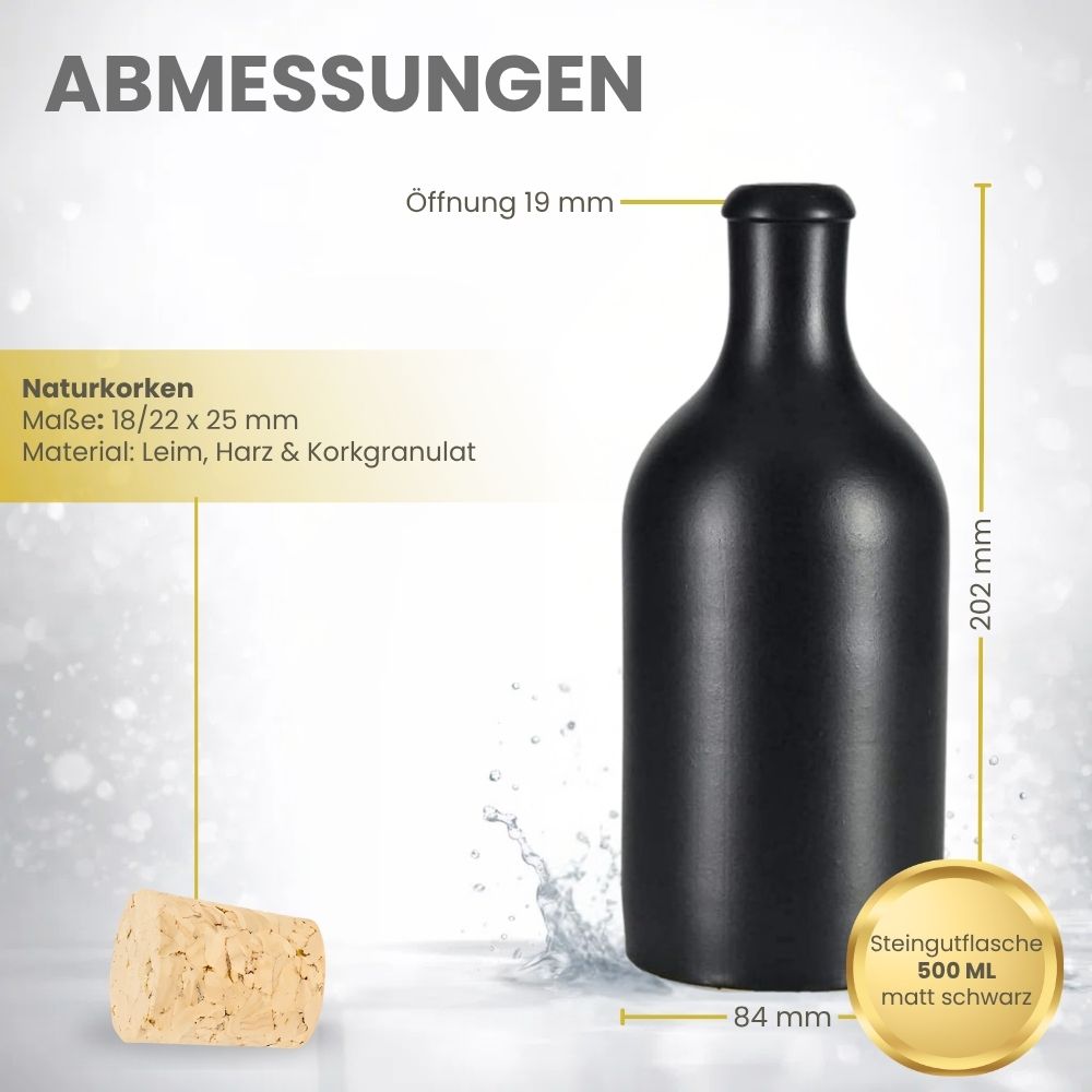 Ölflasche 500 ml Steingut schwarz mit Korken