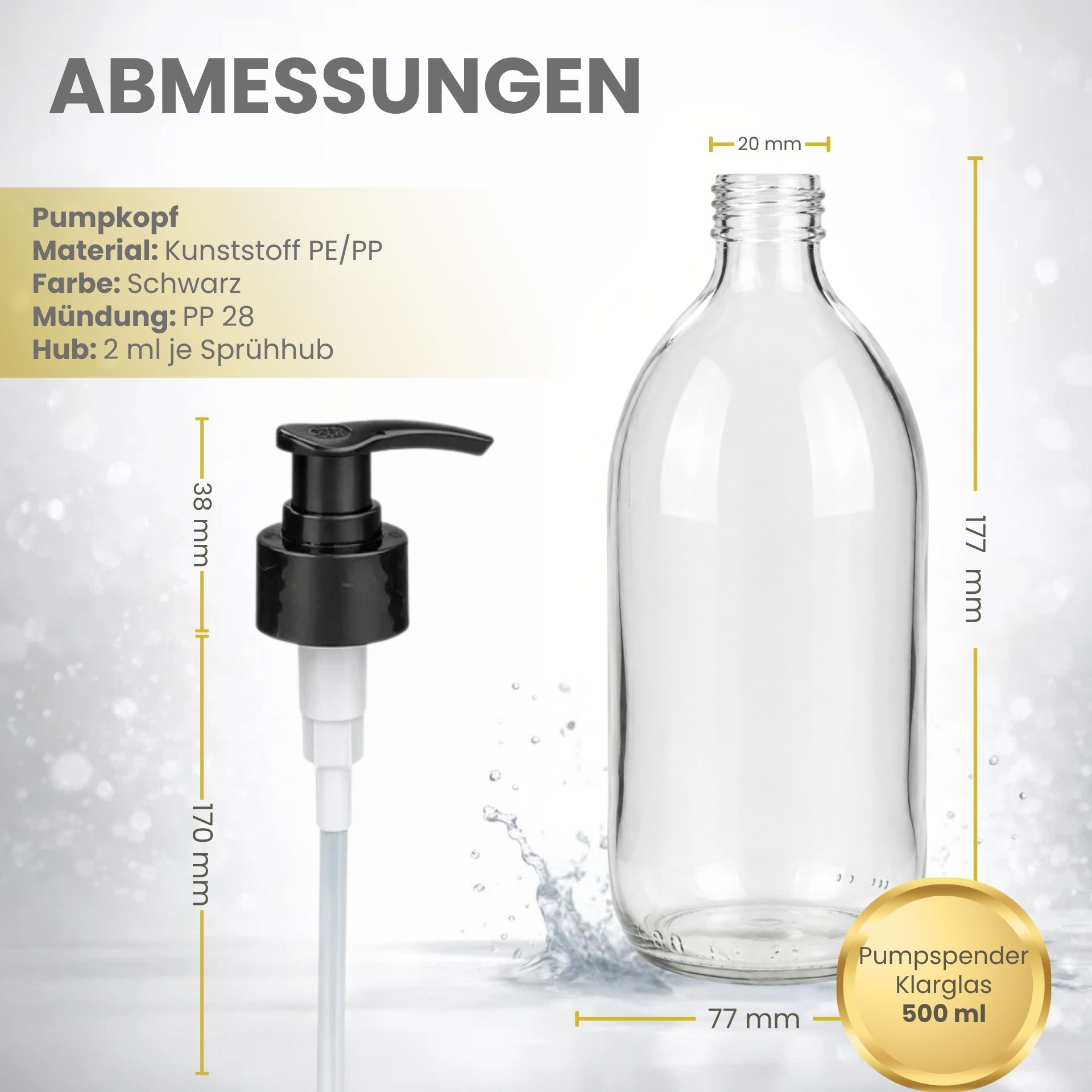 Seifenspender  500 ml Glas Lotionspender