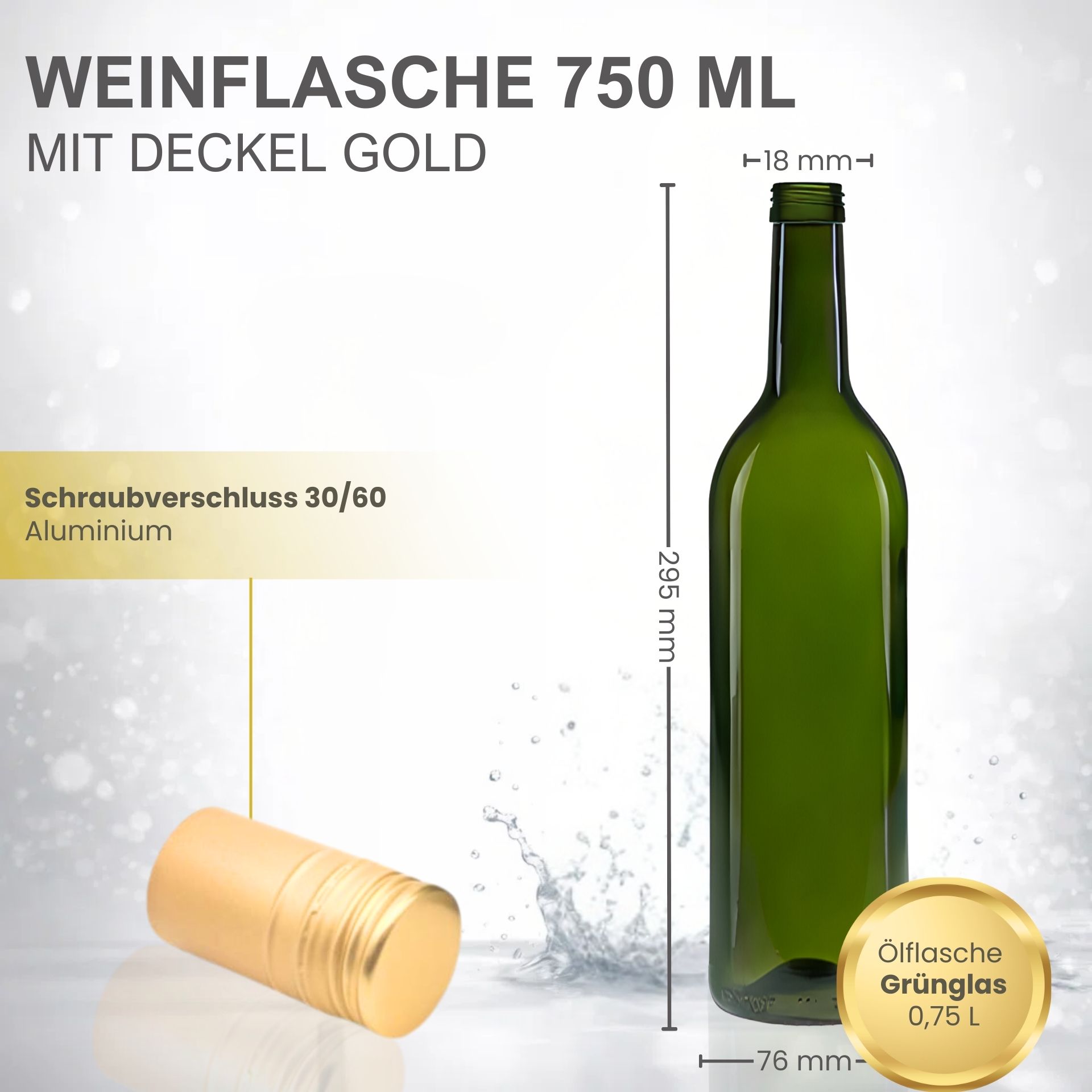 Weinflaschen grün Set 6x750 ml mit Deckel Gold