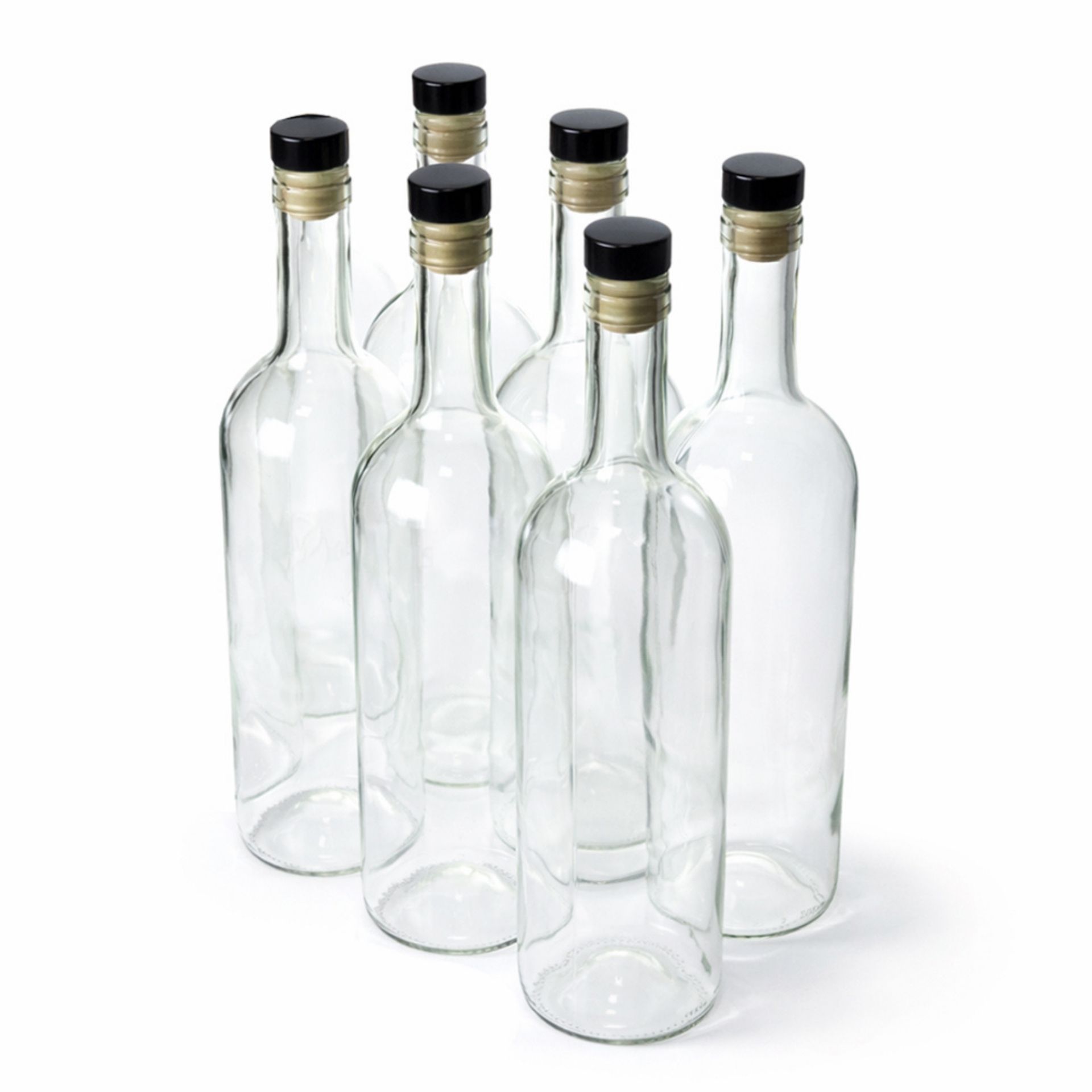 Weinflaschen Set 6x750 ml mit Korken Schwarz