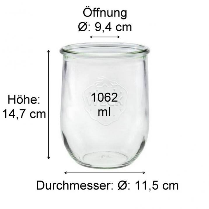 WECK Tulpenglas 1062 ml Rundrandglas mit Gummiring und Klammern