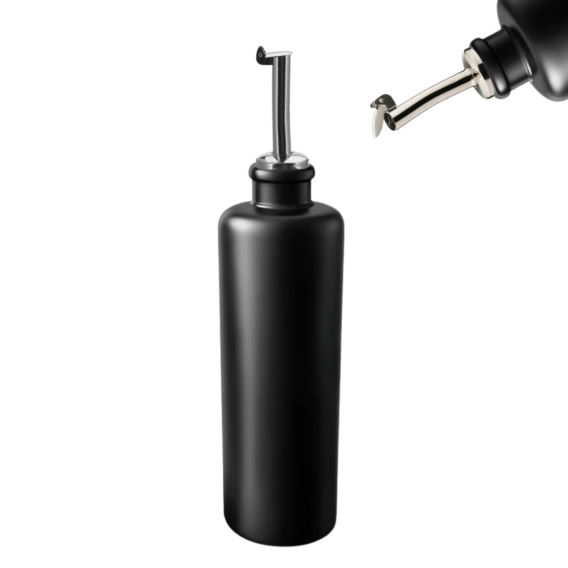 Ölflasche 500 ml Steingut schwarz mit Ausgießer aus Edelstahl / Silikon