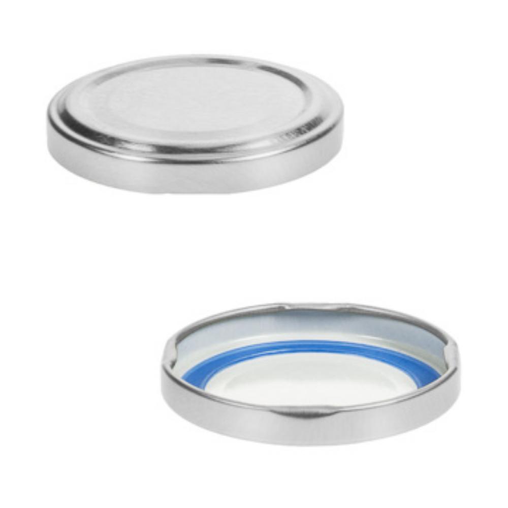 Deckel BluesSeal Silber - Hochauflösendes Bild eines silbernen Schraubdeckels der Marke BluesSeal, geeignet für Flaschen und Gläser, unverzichtbar für nachhaltiges und sicheres Verschließen von Behältern.