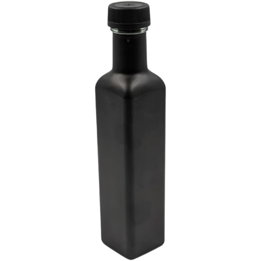 Glasflasche  250 ml eckig schwarz Ölflasche mit Ausgießer und Schraubdeckel