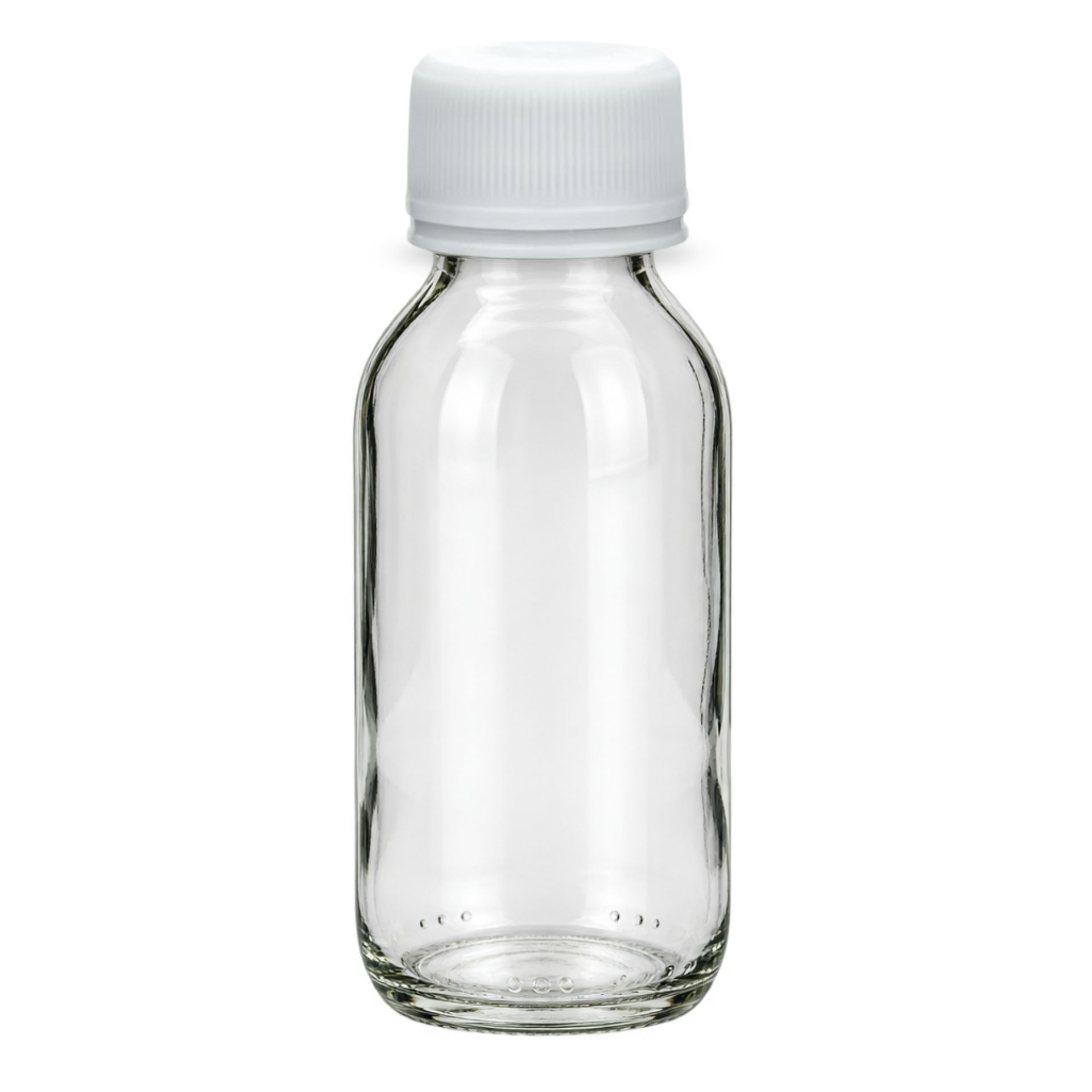 Sirupflasche 100 ml Glas Schraubdeckel weiß (Originalitätsring)