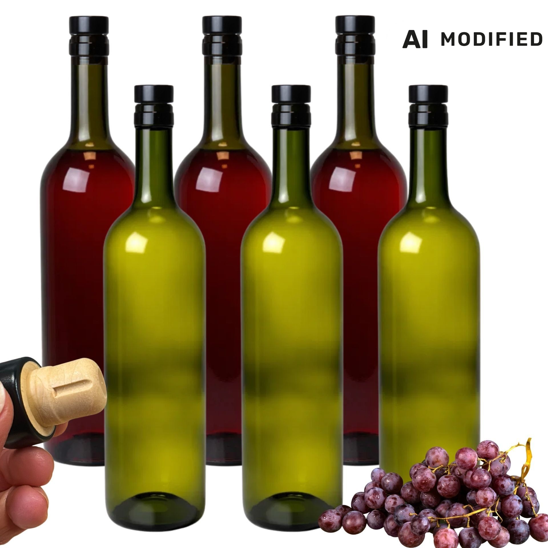 Weinflaschen grün Set 6x750 ml mit Korken Schwarz