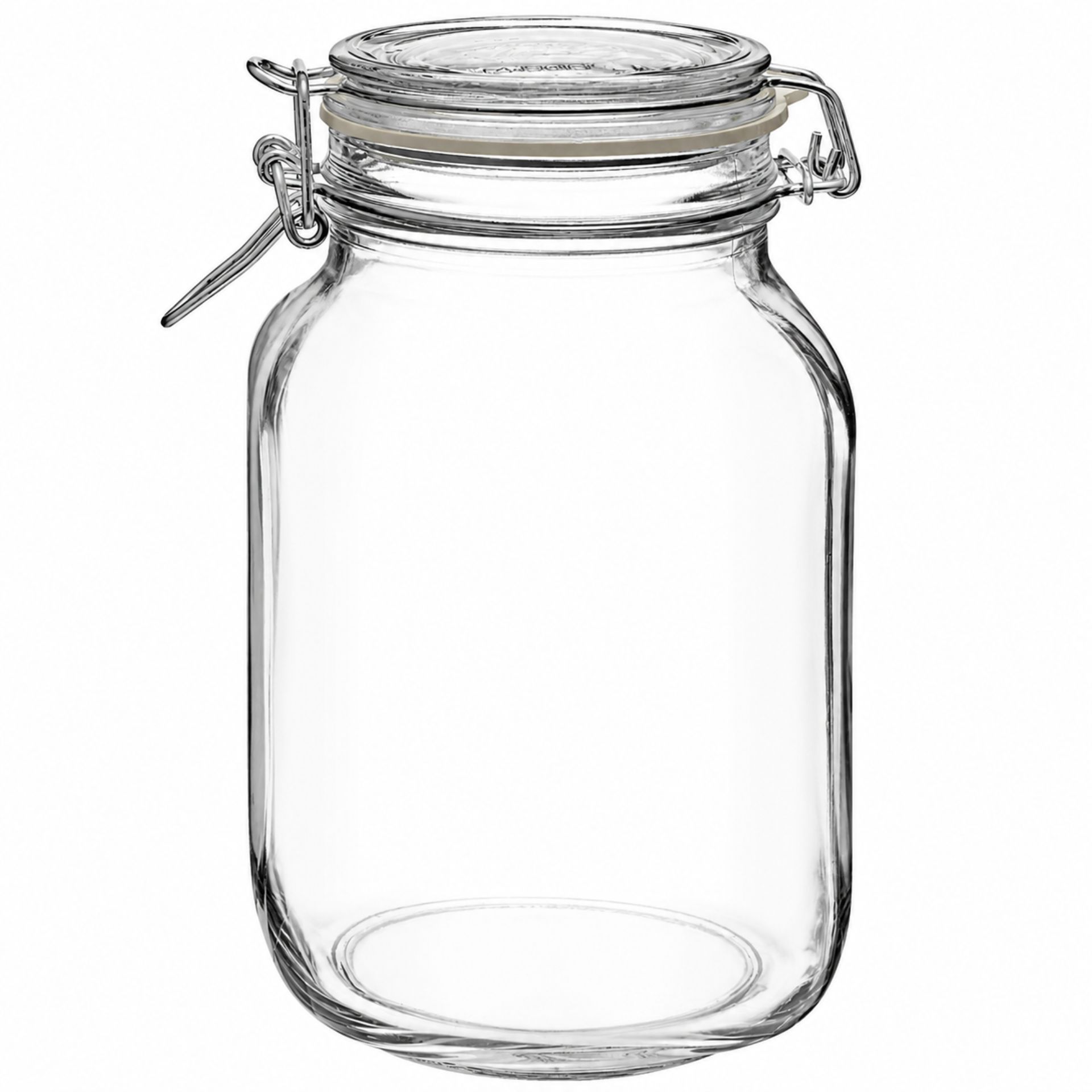 Bormioli Bügelverschlussglas 2000 ml eckig mit Drahtbügel, ideal für Vorratshaltung und Aufbewahrung von Lebensmitteln. Hochwertiges und luftdichtes Glasgefäß.