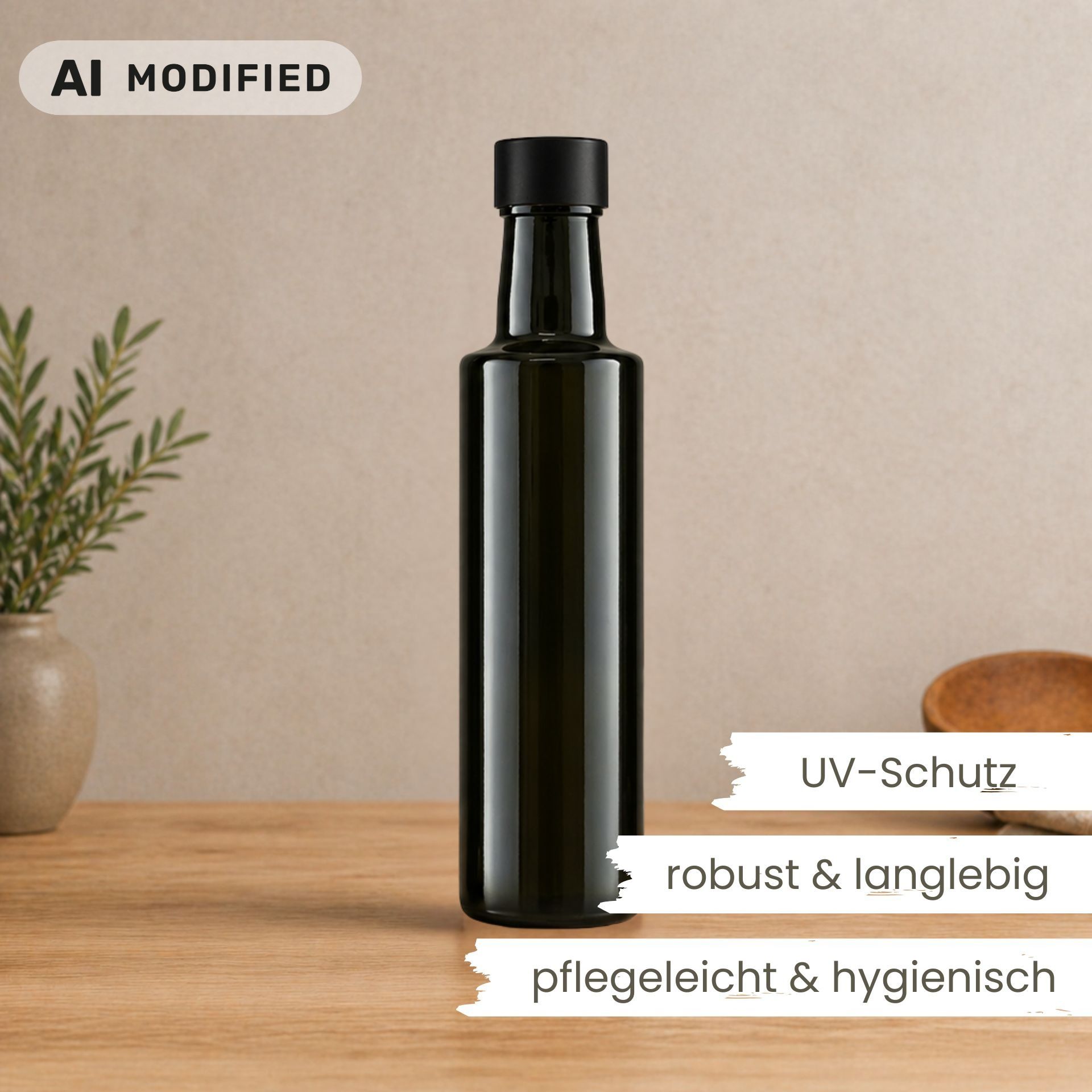 Glasflasche 250 ml rund Antik mit Deckel Schwarz Alu/Kunststoff