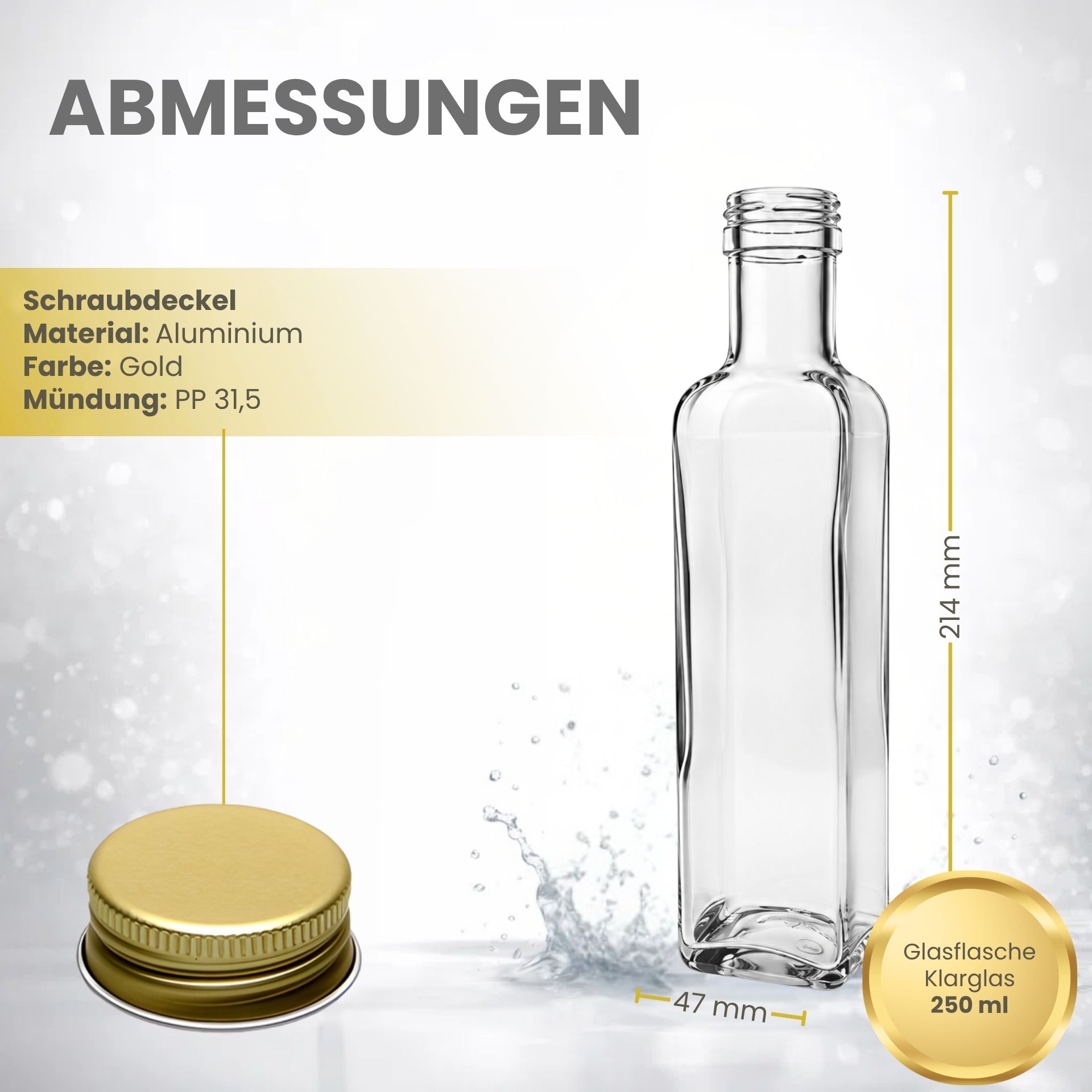 Glasflasche  250 ml eckig Marsca klar