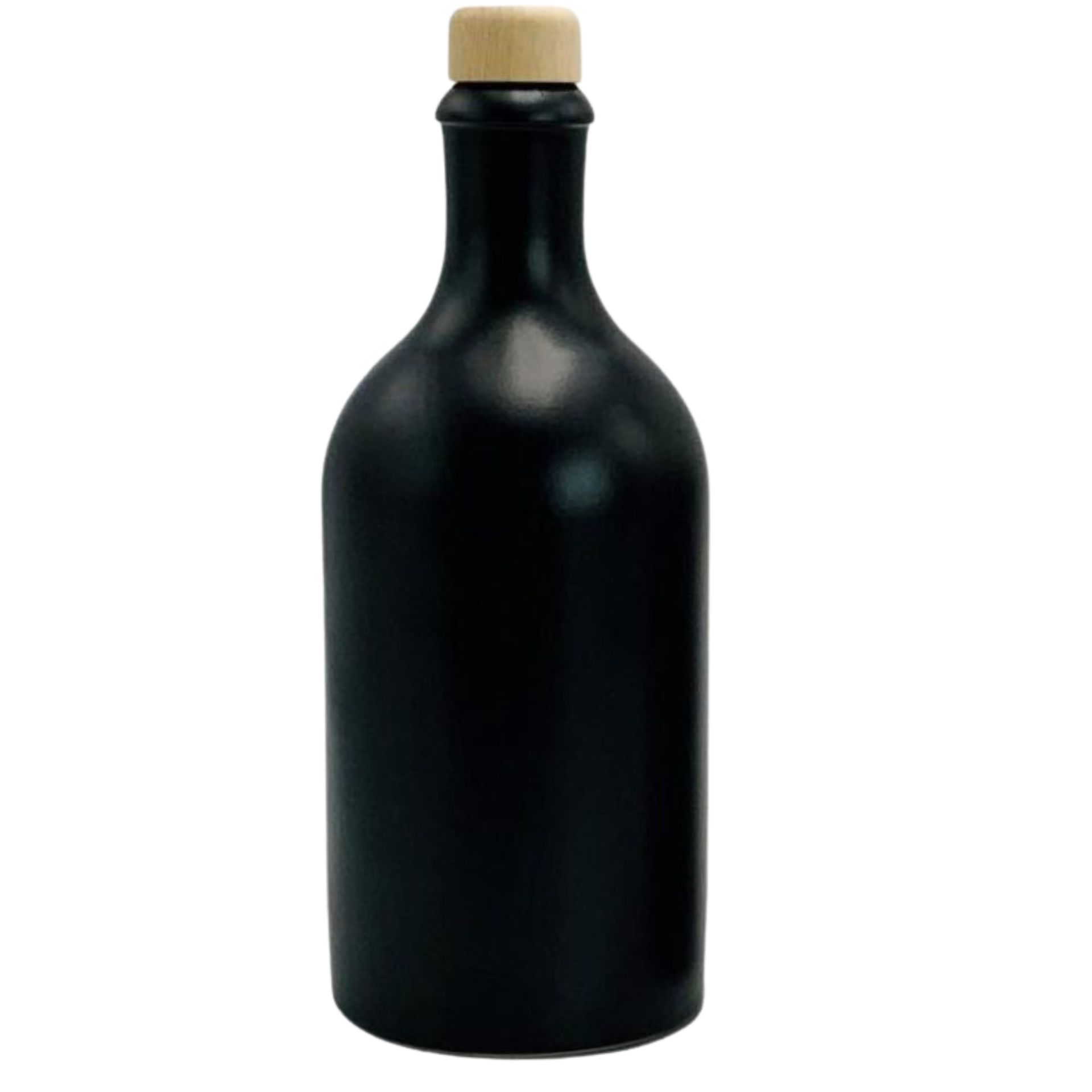 Ölflasche 500 ml Steingut schwarz mit Ausgießer und Holzkappe