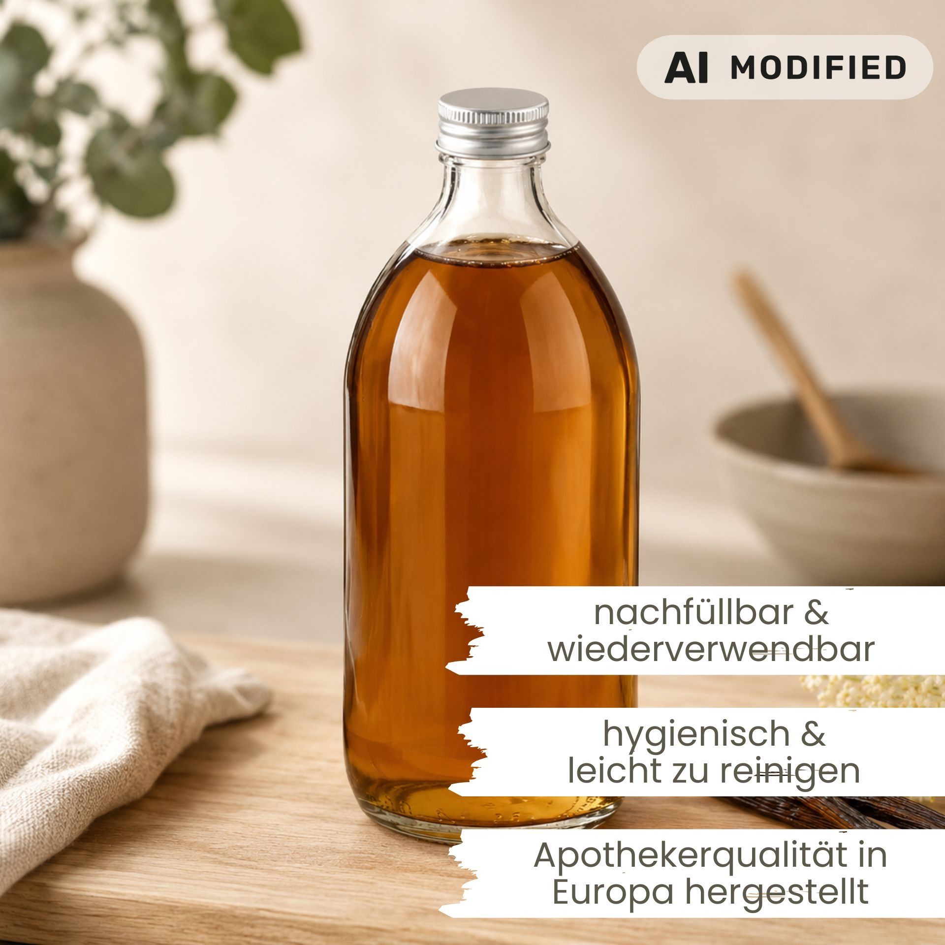 Glasflasche 500 ml Sirupflasche mit Schraubdeckel