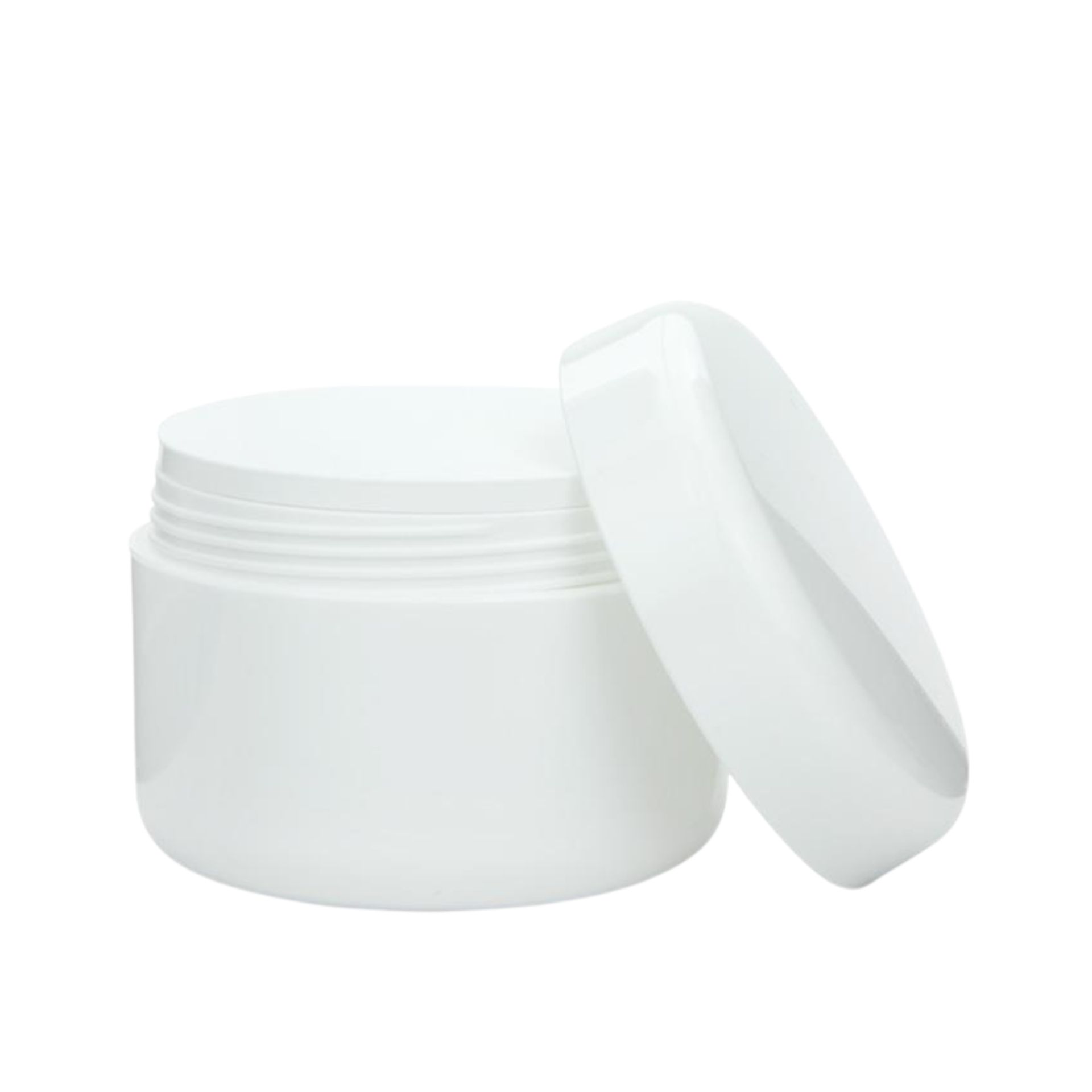 Cremetiegel 100 ml Weiß, runde Cremedose aus Kunststoff, ideal zur Aufbewahrung von Cremes und Lotionen, mit Schraubverschluss, geeignet für kosmetische Anwendungen, hochwertige Optik, Kunststoffverpackung für Kosmetikprodukte.