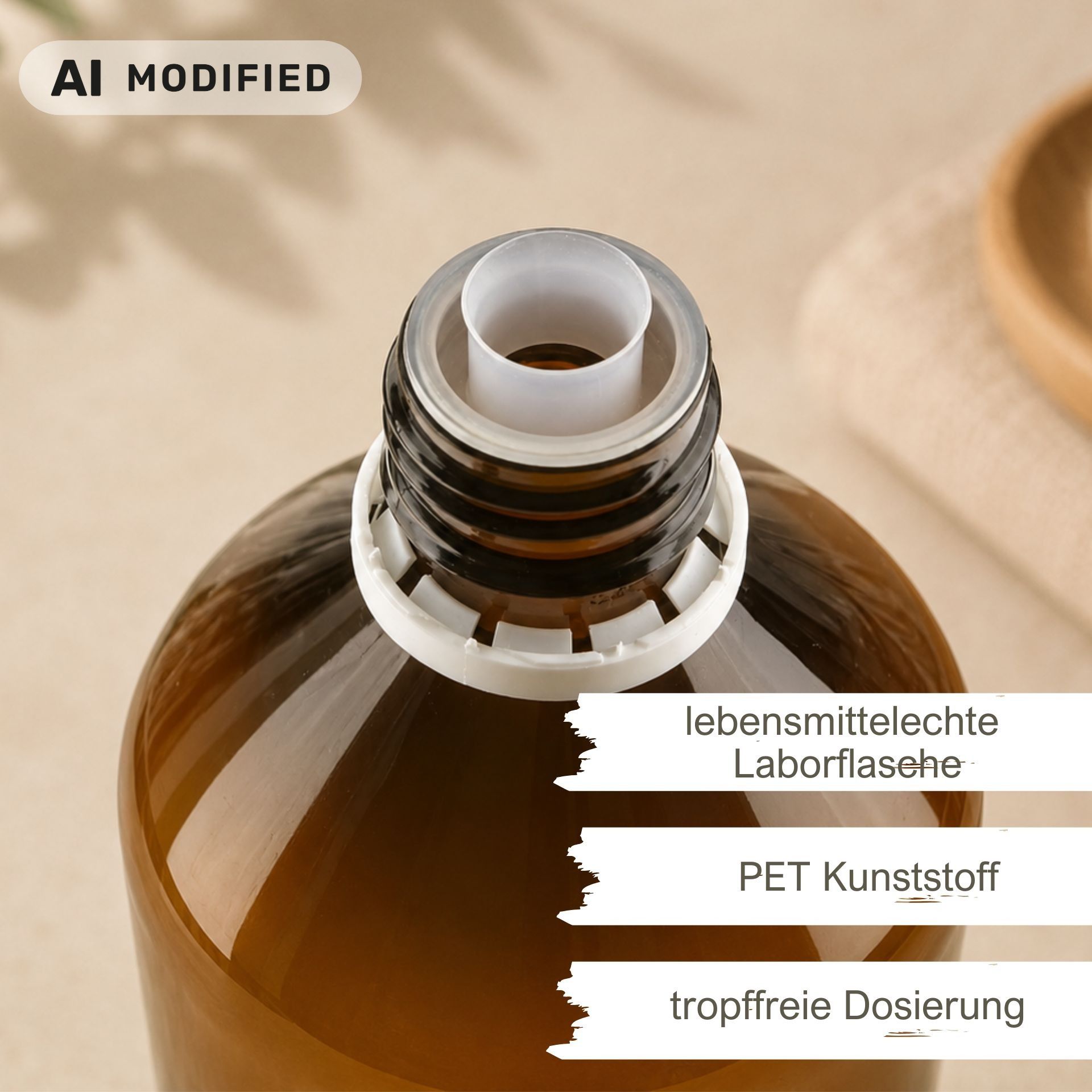 PET Flasche  250 ml braun Laborflasche mit Ausgießer weiß