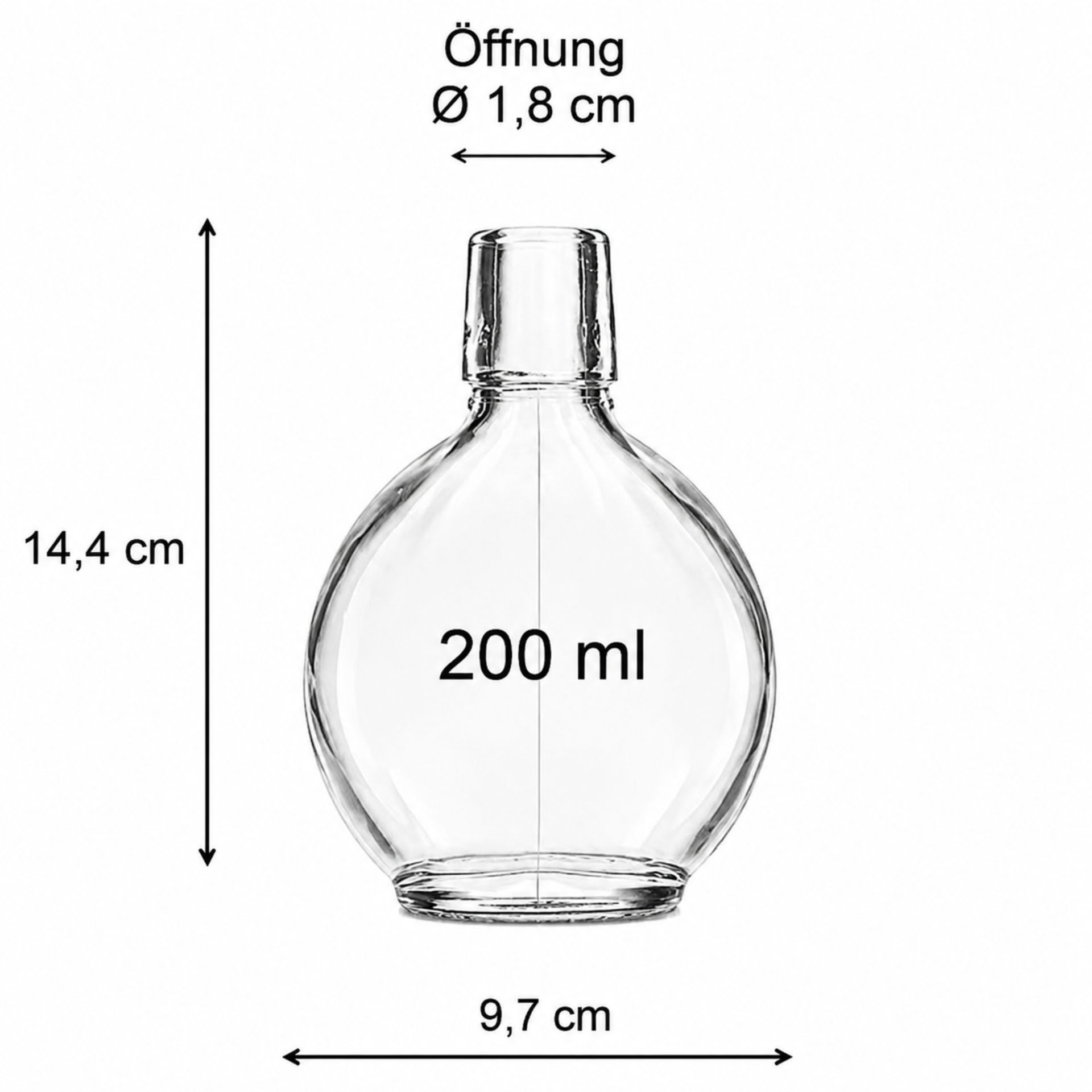 Runde 200 ml Glasflasche mit Bügelverschluss auf weißem Hintergrund.
