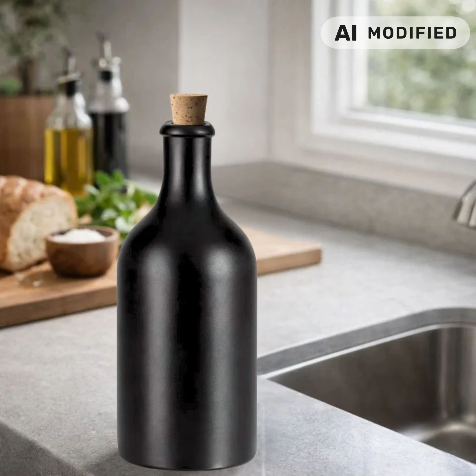 Ölflasche 500 ml Steingut schwarz mit Korken