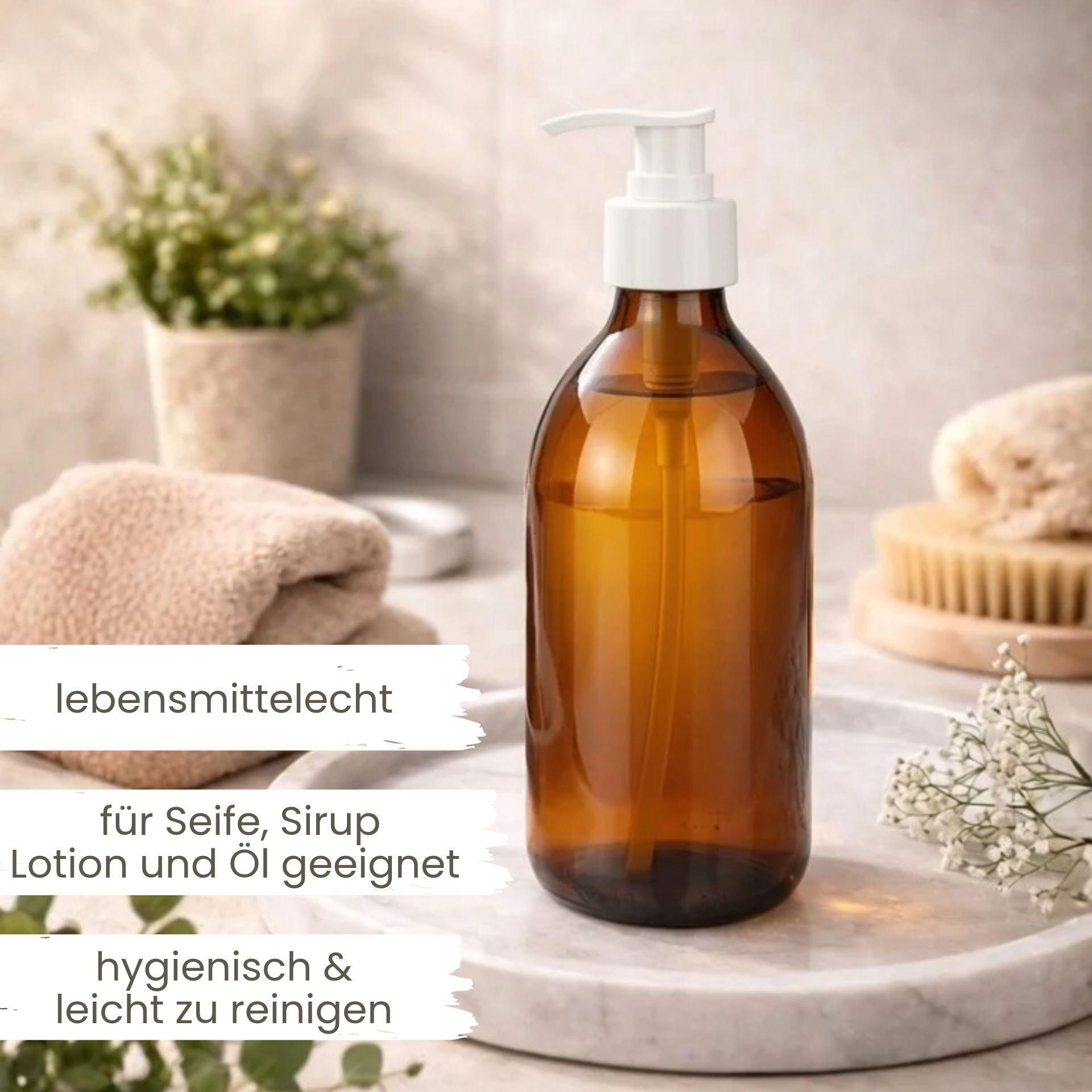 Seifenspender  250 ml Glas Braun Lotionspender