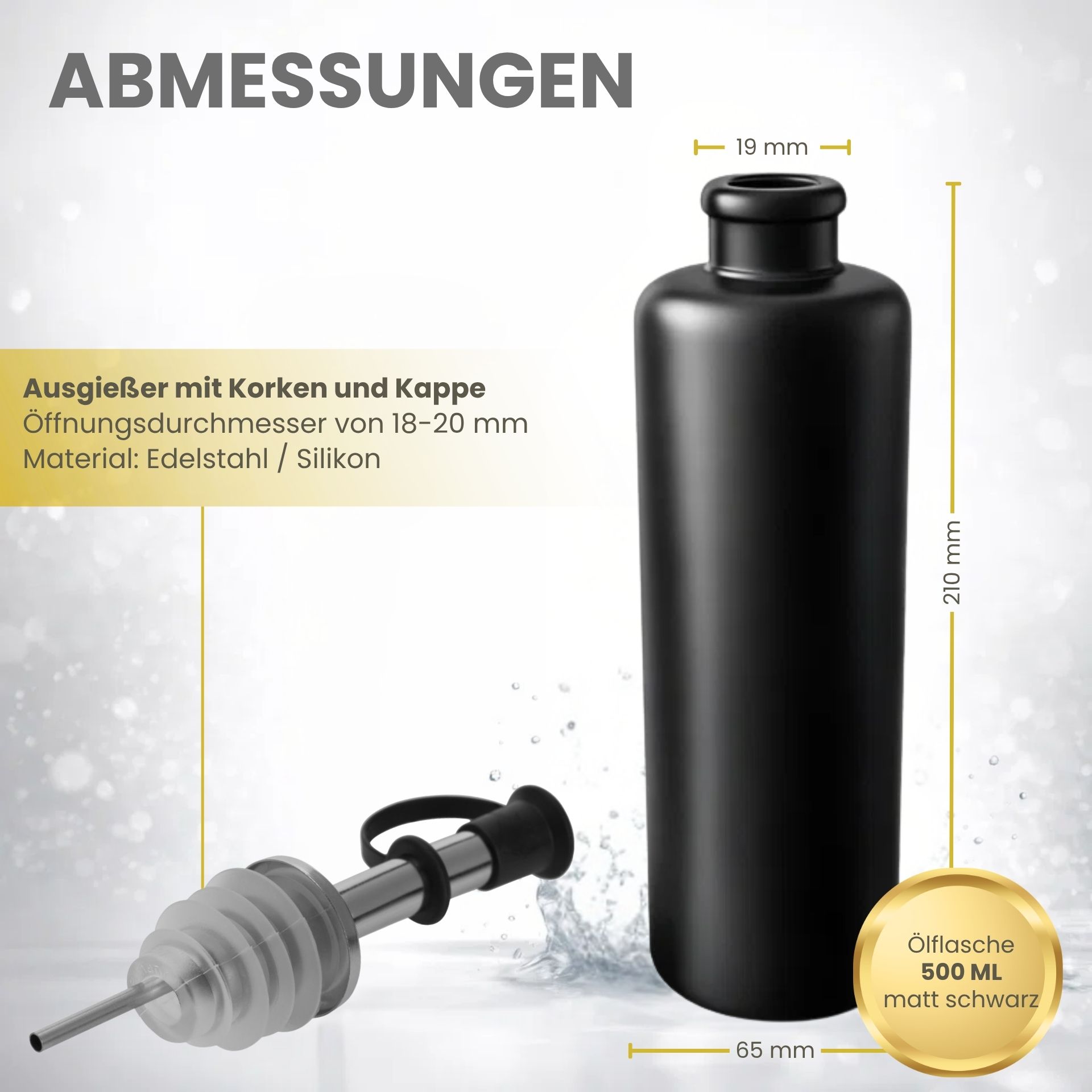 Ölflasche 500 ml Steingut schwarz mit Ausgießer aus Edelstahl / Silikon