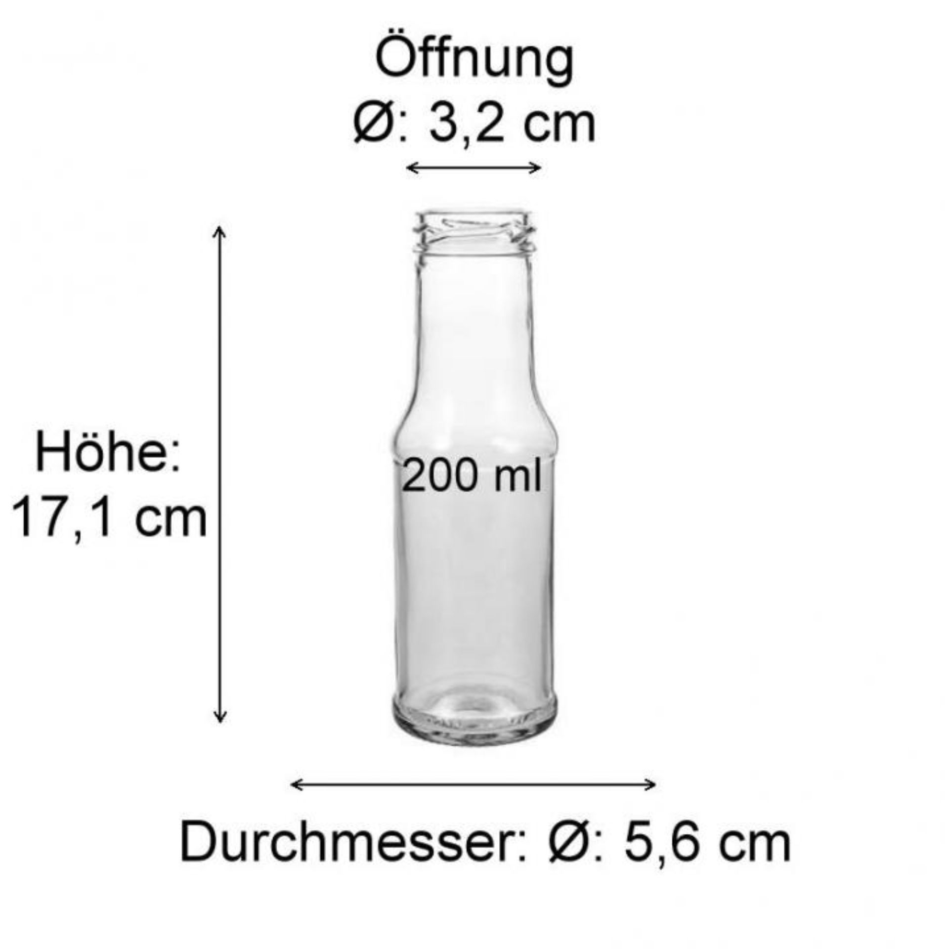 Bild einer klaren Glasflasche mit einem Fassungsvermögen von 200 ml, ideal als Saftflasche. Die Flasche hat eine zylindrische Form und einen schmalen Hals, perfekt für die Aufbewahrung und den Transport von Säften oder anderen Flüssigkeiten.
