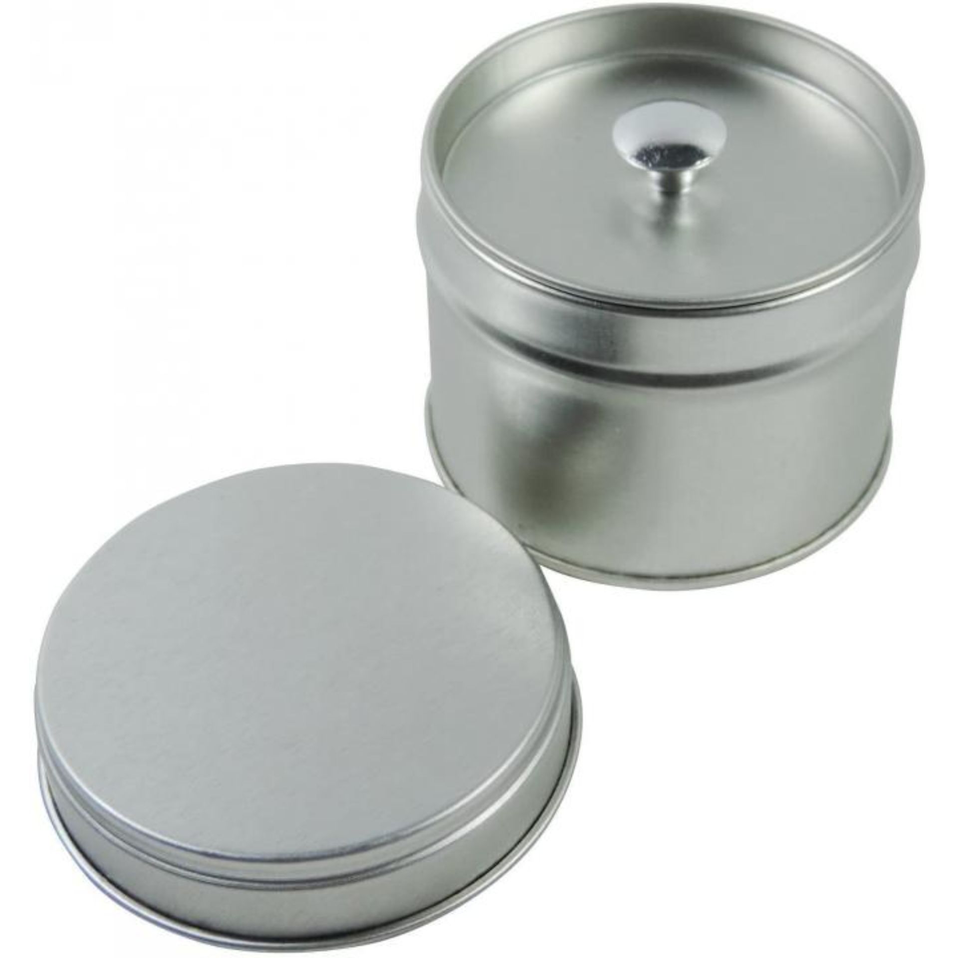 Runde Vorratsdose Ø 6 cm mit Gewürzdosen-Design aus Glas und Metall, ideal zur Aufbewahrung von Gewürzen und kleinen Küchenzutaten.
