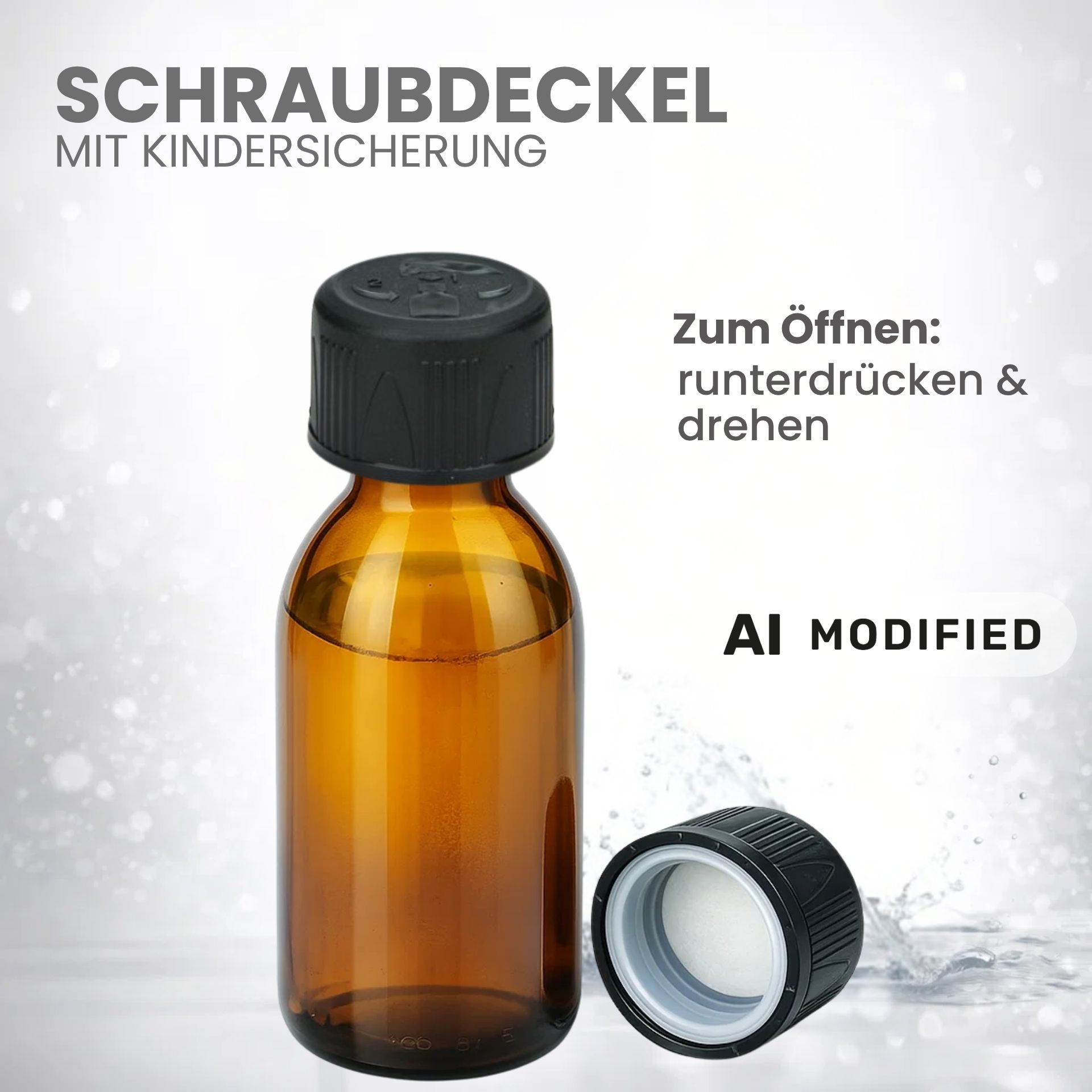 Glasflasche 250 ml Sirupflasche Schraubdeckel (Kindersicherung)