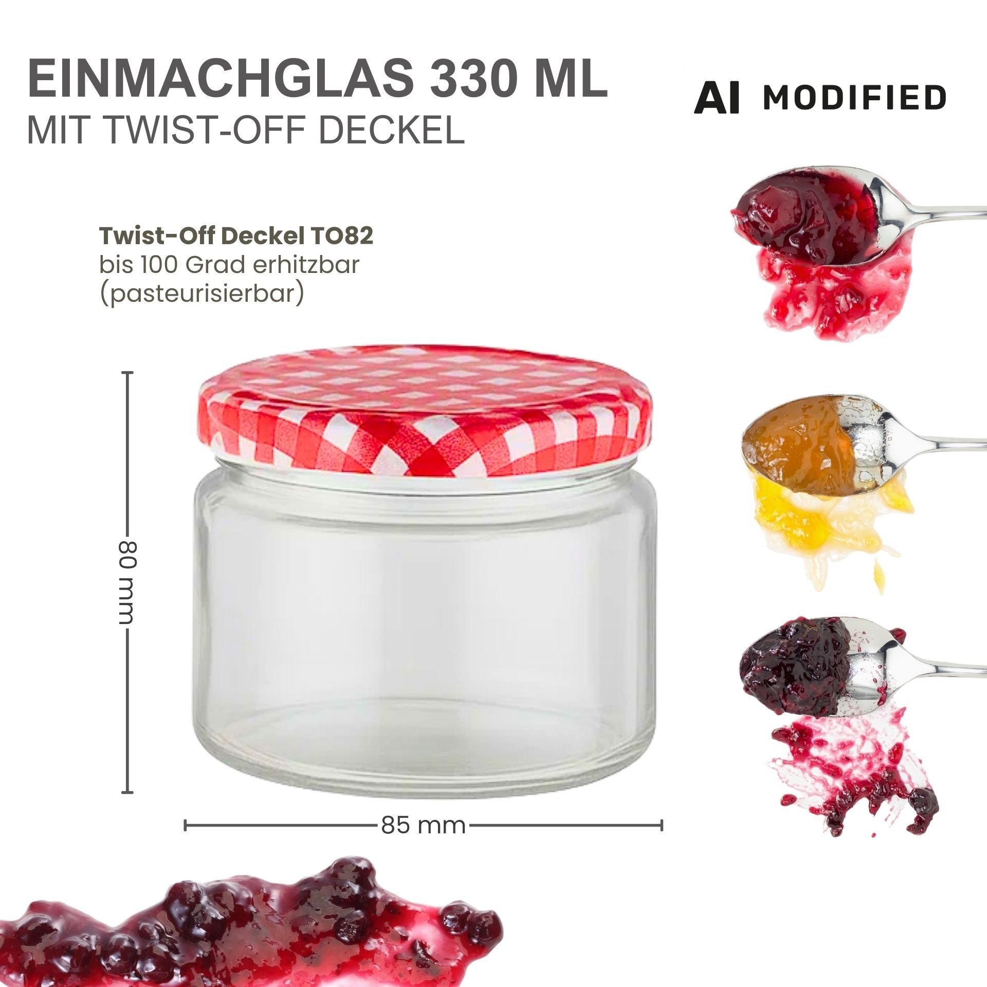 Einmachgläser 6x330 ml mit Schraubdeckel rot-weiss kariert