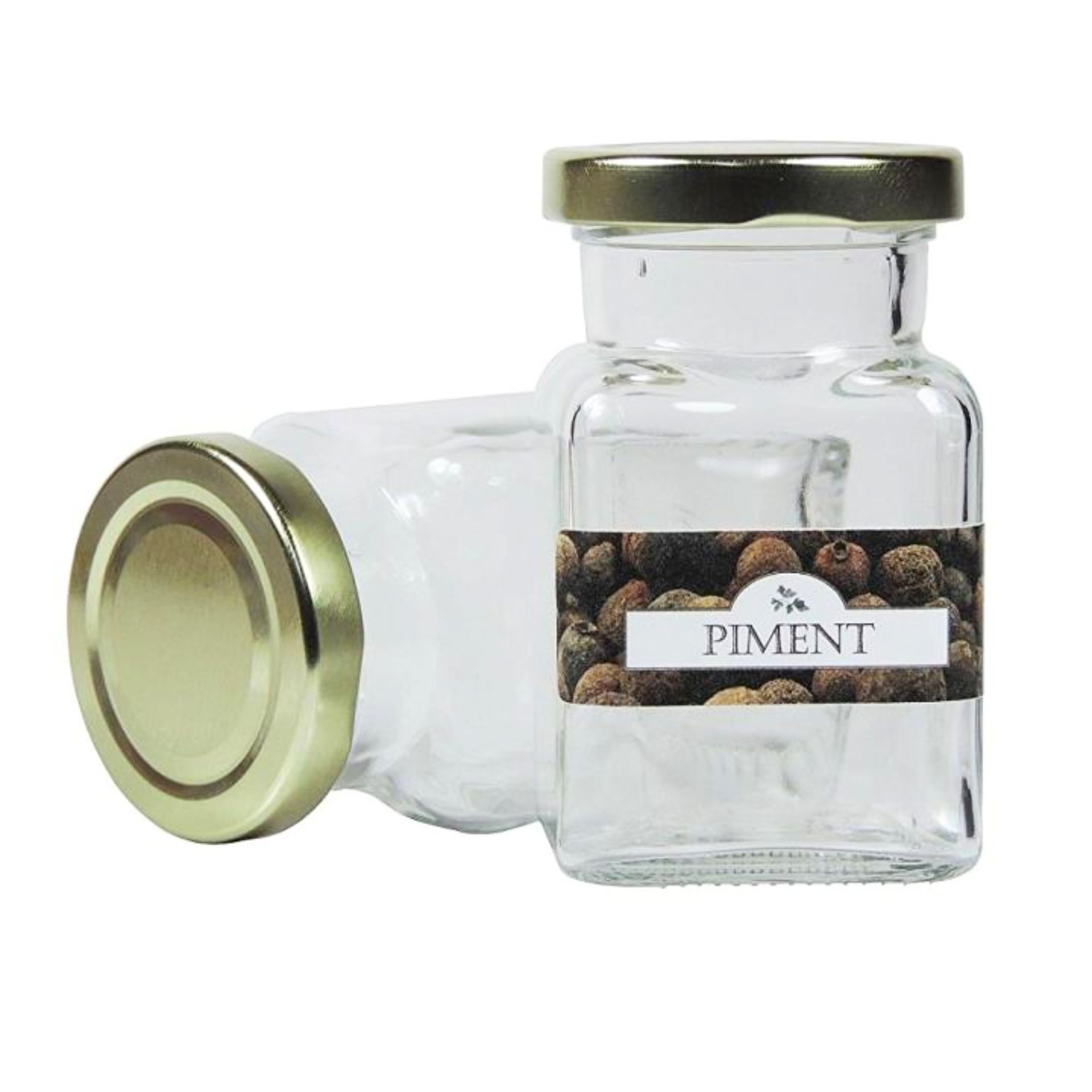 Gewürzetiketten eckig – 24 hochwertige Etiketten für Gläser und Dosen Ein Bild von 24 rechteckigen Gewürzetiketten mit verschiedenen Beschriftungen zum Kennzeichnen von Gewürzbehältern, ideal für die Organisation und Beschriftung von Glasflaschen, Gläsern und Dosen in der Küche.