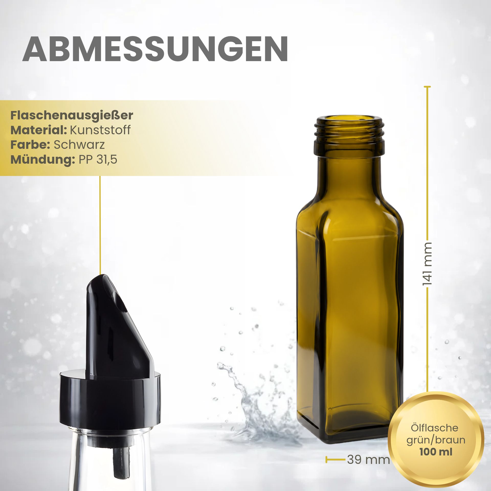 Glasflasche  100 ml eckig Marasca Antik Ölflasche mit Ausgießer