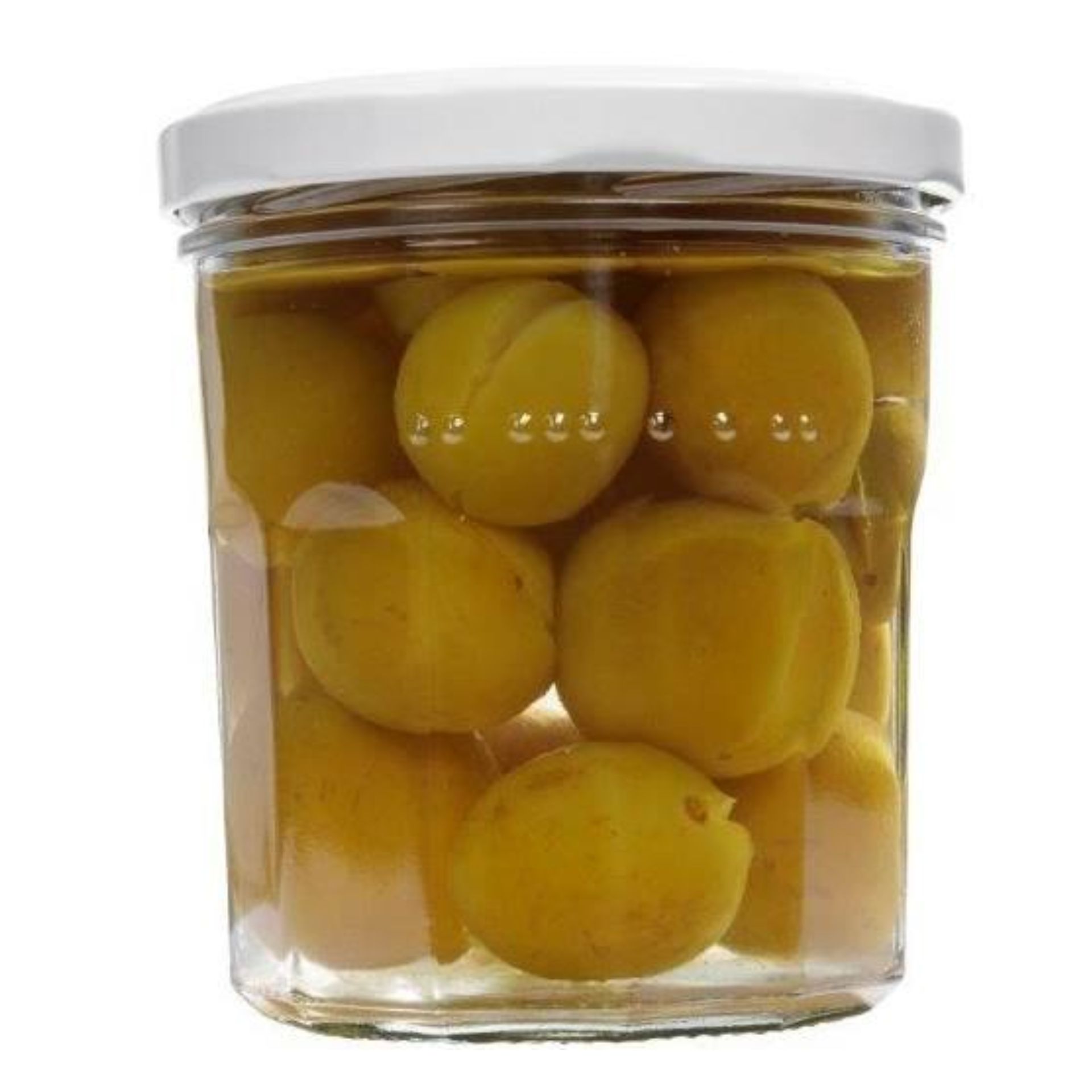 Vier klare Glasflaschen à 324 ml aus der Serie "Facette" stehen nebeneinander auf weißem Hintergrund; die Flaschen haben eine leicht konische Form mit markanten Facetten und sind mit silberfarbenen Schraubdeckeln verschlossen.