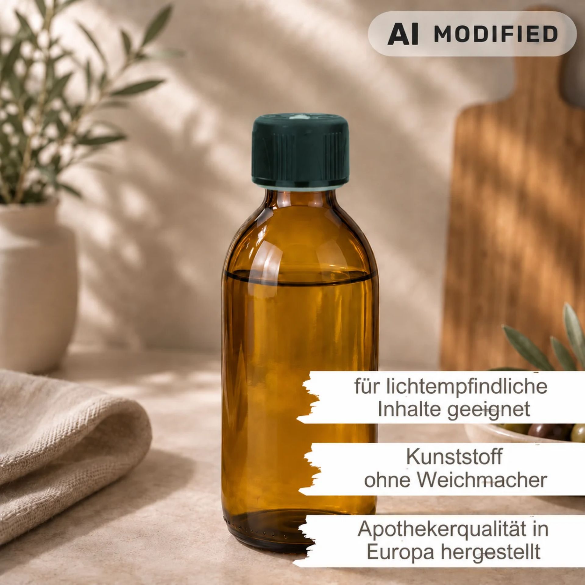 Apothekerflasche  200 ml braun mit Schraubdeckel schwarz