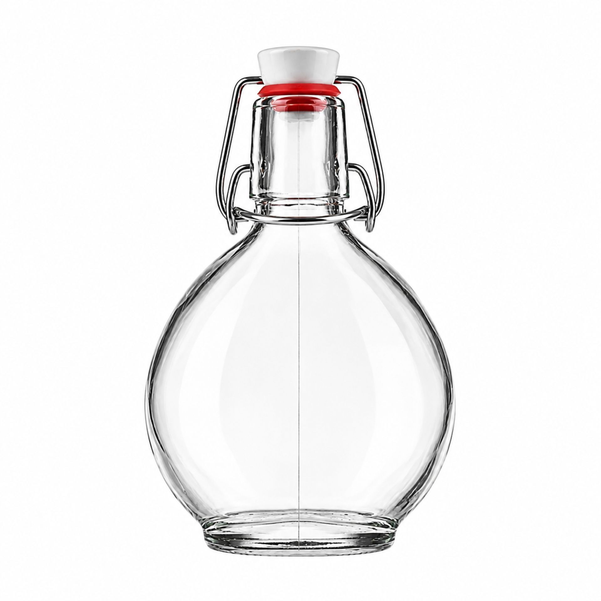 Glasflasche 200 ml rund mit Bügelverschluss – klare Flasche ideal für Säfte, Öle und Dressings, verschließbar und wiederverwendbar.