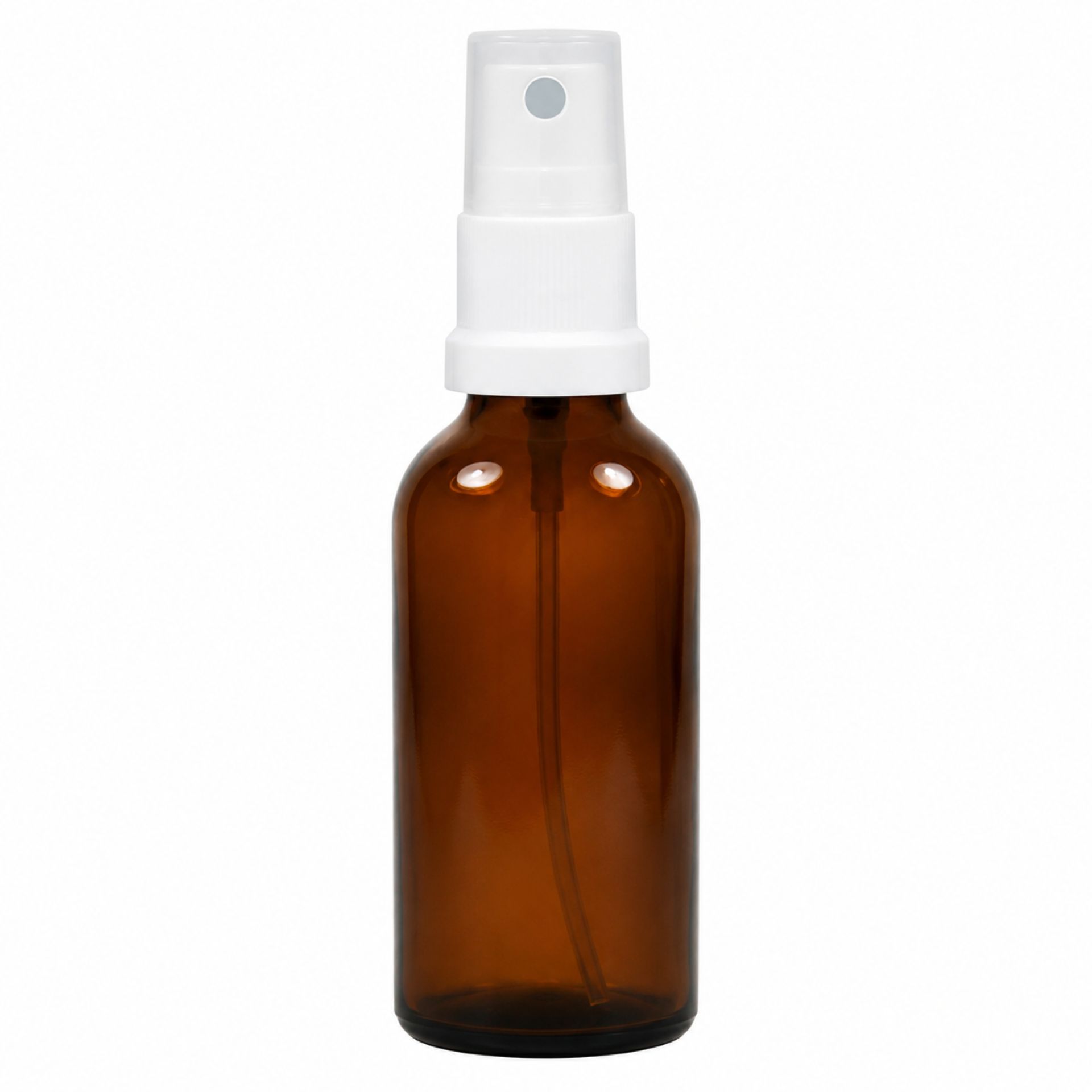 Braune 50 ml Sprühflasche mit Zerstäuberaufsatz, ideal für kosmetische Anwendungen und Aromatherapie-Produkte.