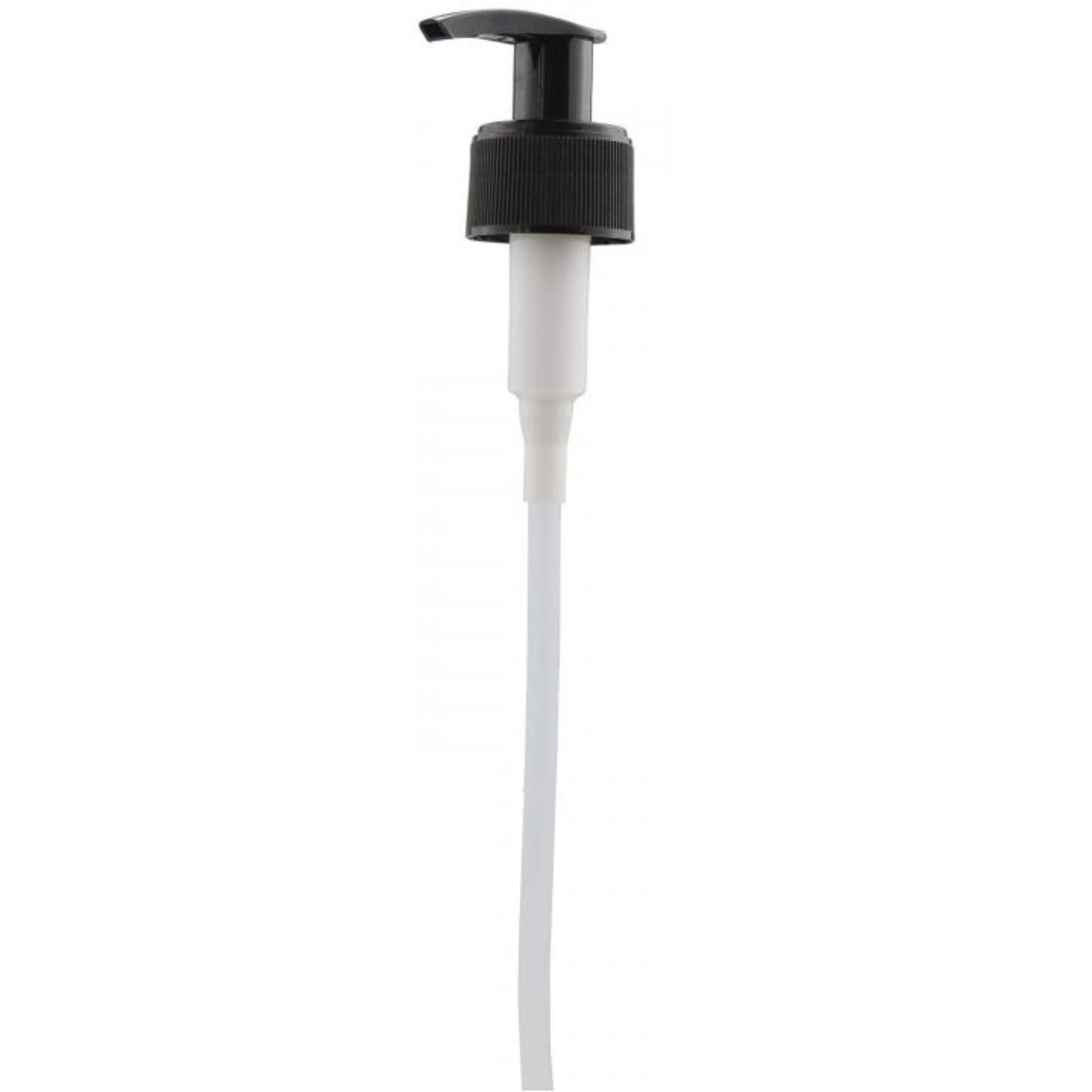 pumpaufsatz-mit-gewinde-28-410-schwarz-84235-vine28410sch-1000 Schwarzer Pumpaufsatz mit Gewinde 28/410 für Flaschen, Produktbild auf weißem Hintergrund.