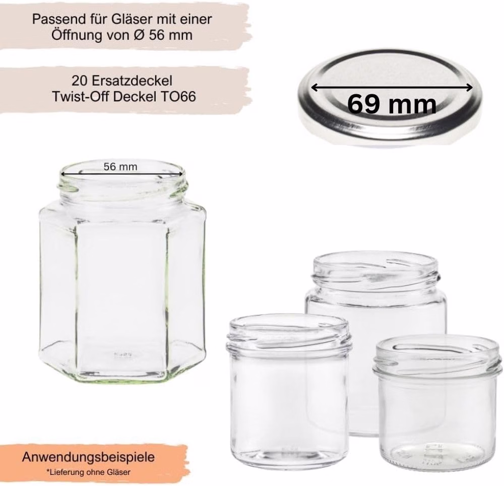 Twist-Off Deckel  TO 66 / 6,9 cm Silber pasteurisierbar