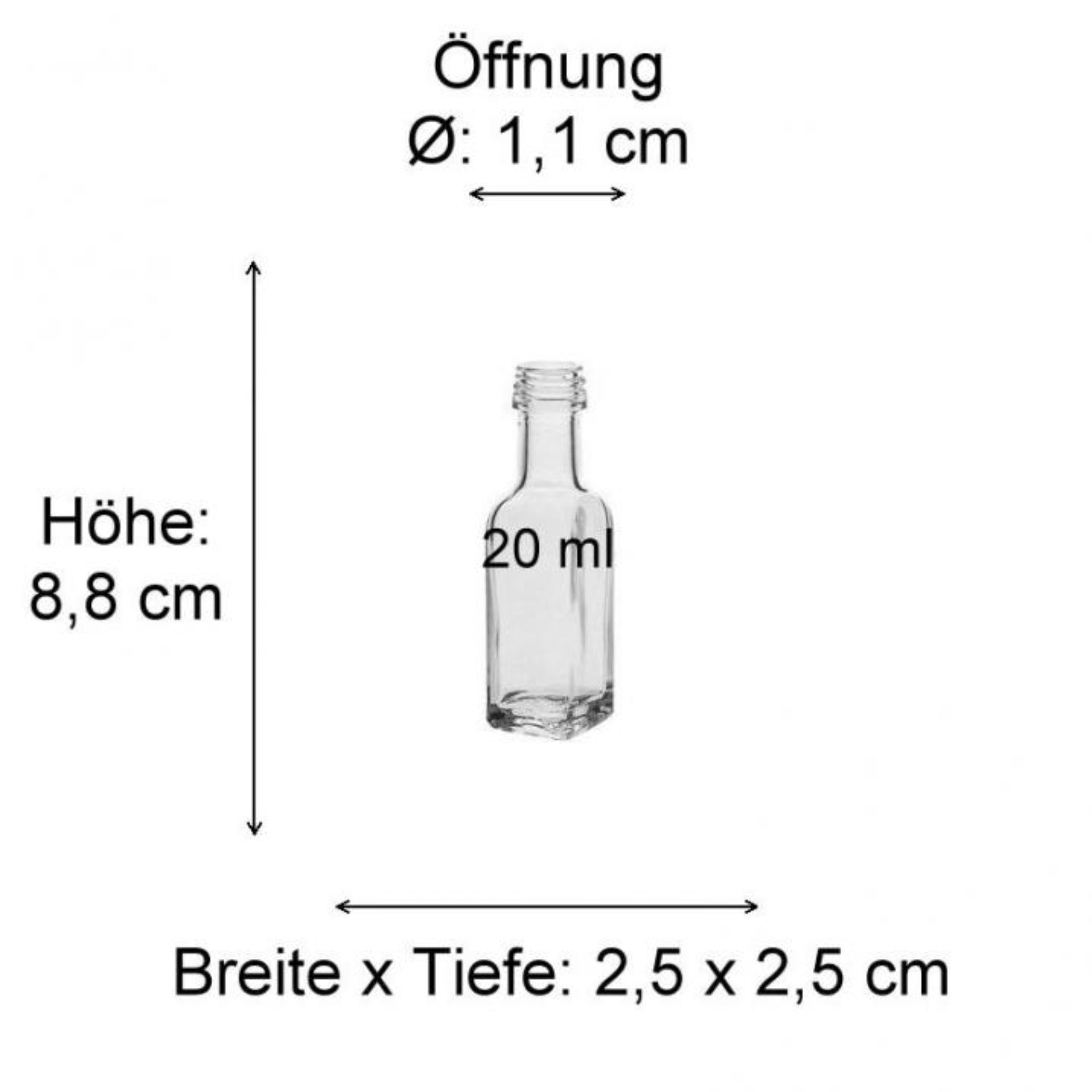 Glasflasche 20 ml eckig mit Schraubverschluss