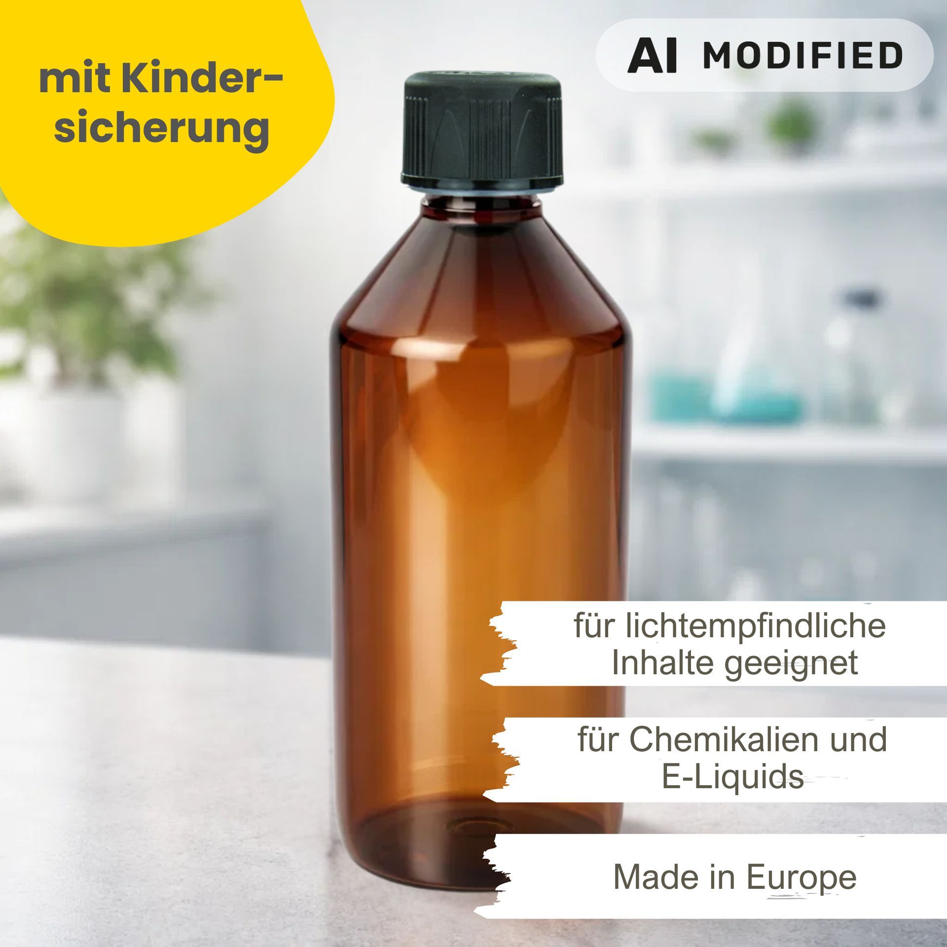 PET Flasche  500 ml braun Laborflasche (Kindersicherung)