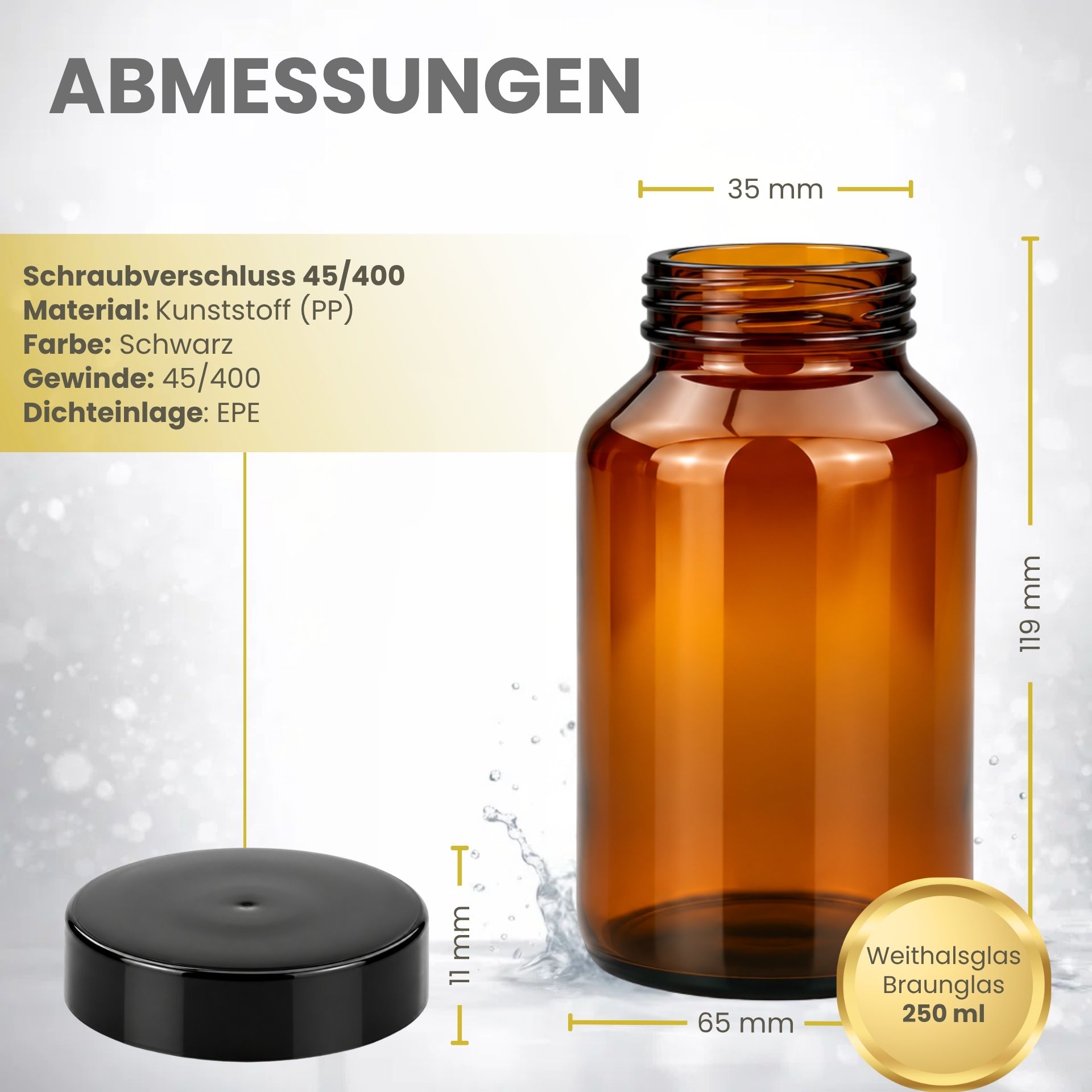Apothekerglas   250 ml Weithalsglas braun Tablettenglas