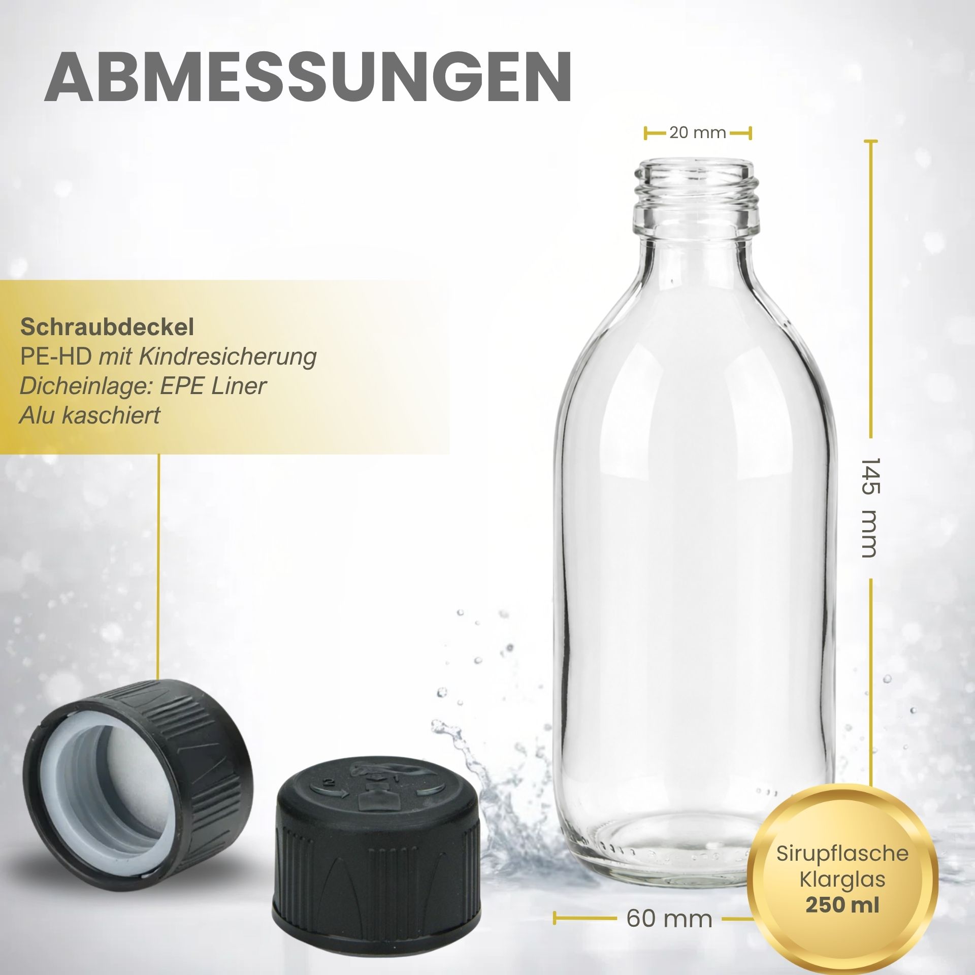 Sirupflasche 250 ml Glas Schraubdeckel (Kindersicherung)