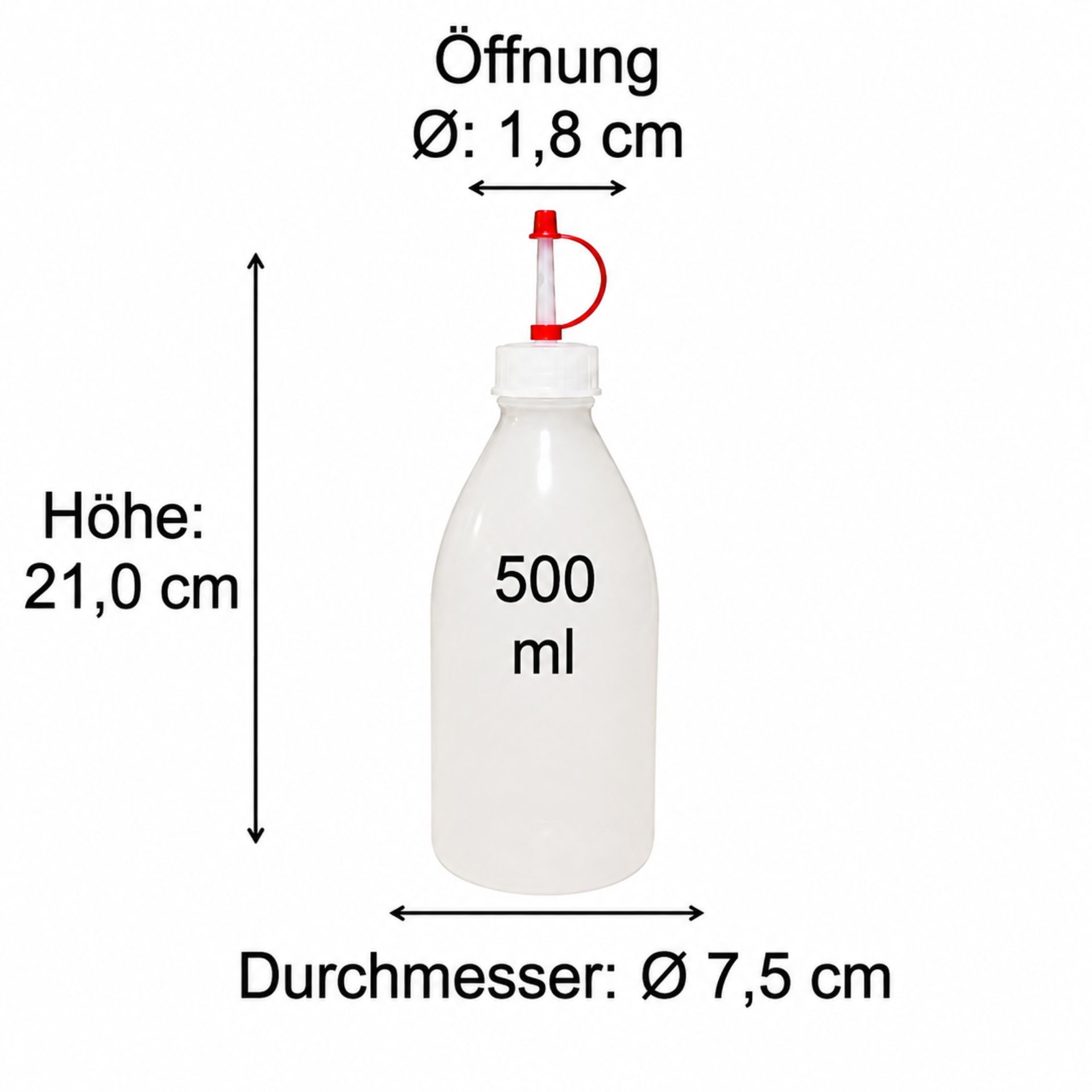 Produktbild VI9103KH500 mit Abmessungen, Glasflasche mit einer Kapazität von 500 ml, detailliertes technisches Diagramm mit spezifischen Maßen für Verpackungs- und Lieferzwecke, optimale Lösung für Getränkeindustrie, hochwertiges Glasdesign.