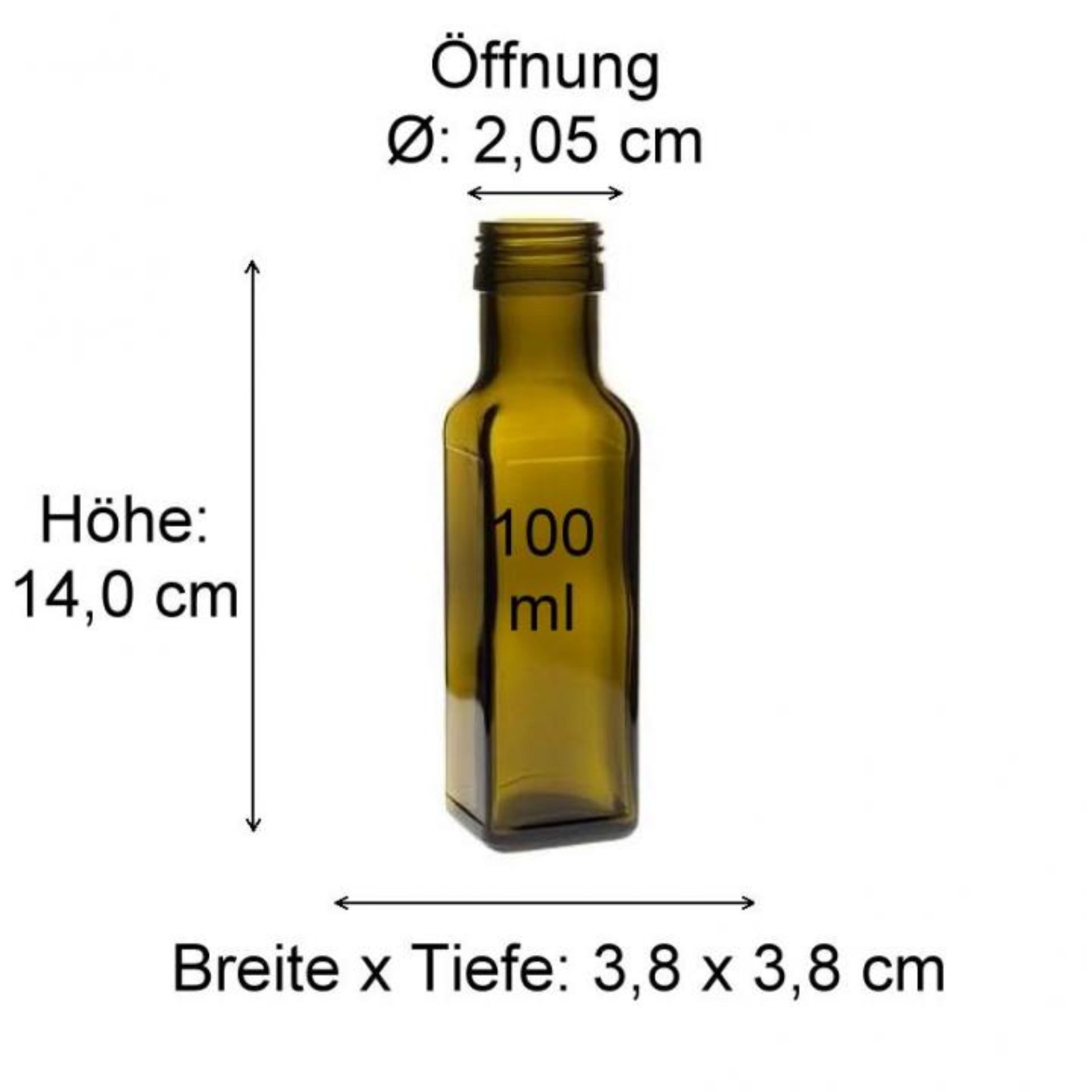 Illustration der Flaschenmaße: Detaillierte Skizze mit Abmessungen und Spezifikationen von Flaschen, präsentiert in einer übersichtlichen und technischen Darstellung. Perfekt zur Produktplanung und zur Auswahl passender Verpackungsoptionen.