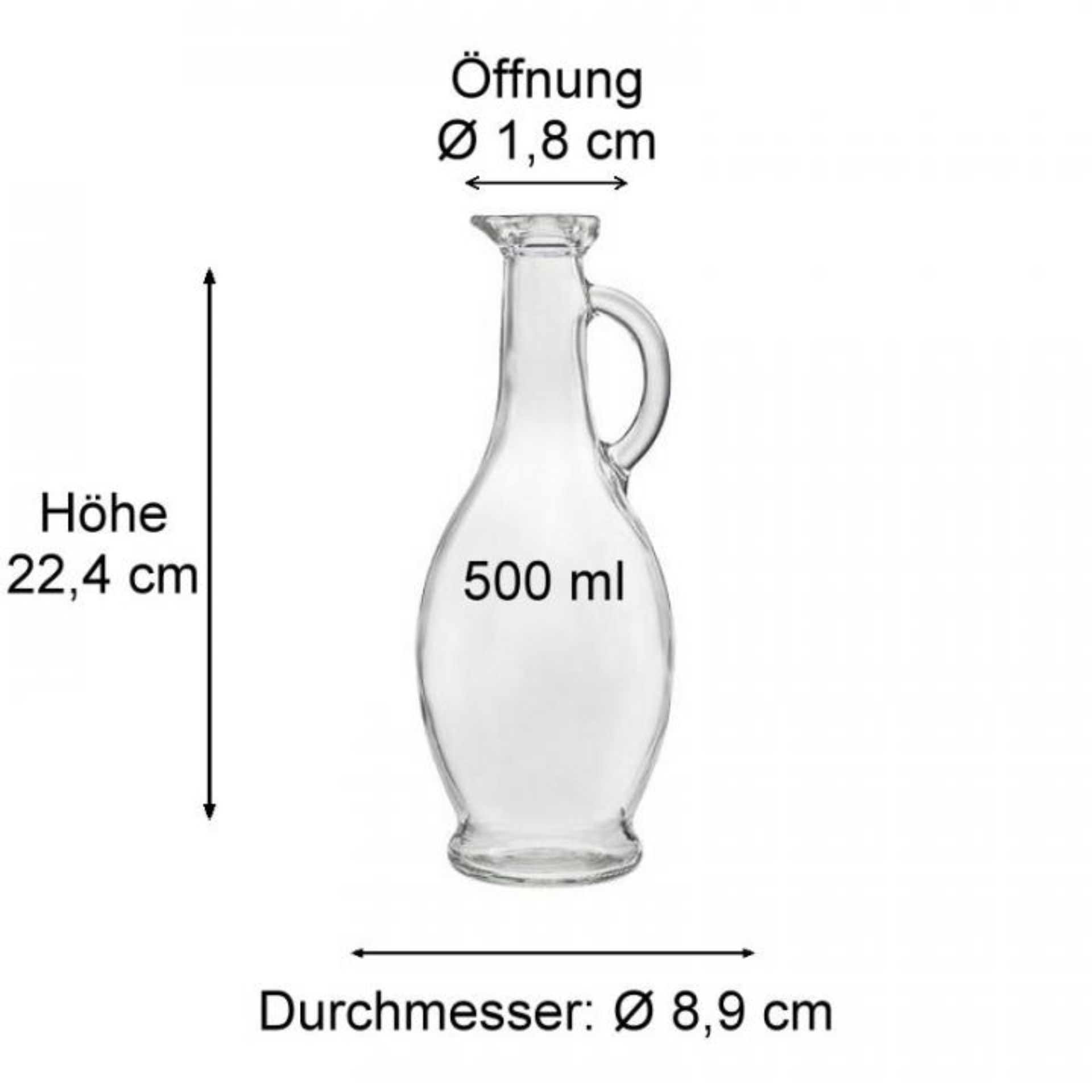 Glasflasche 500 ml Amphore mit Korken, transparent, elegant, ideal für Öle und Liköre