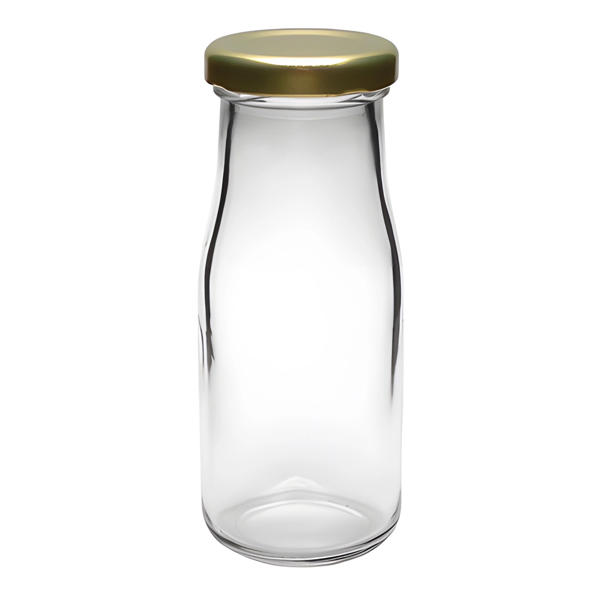 Glasflasche 156 ml im Milchflaschen-Design mit goldenem, silbernem oder schwarzem Deckel