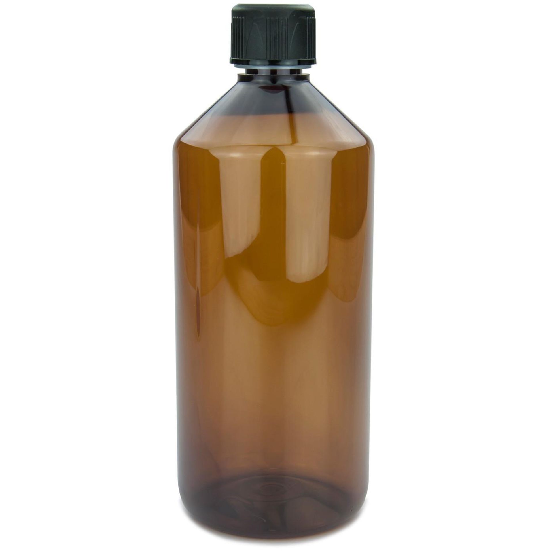 Braune Glasflasche mit silbernem Schraubverschluss, stehend auf weißem Hintergrund, ideal für Arzneimittel oder Flüssigkeiten.