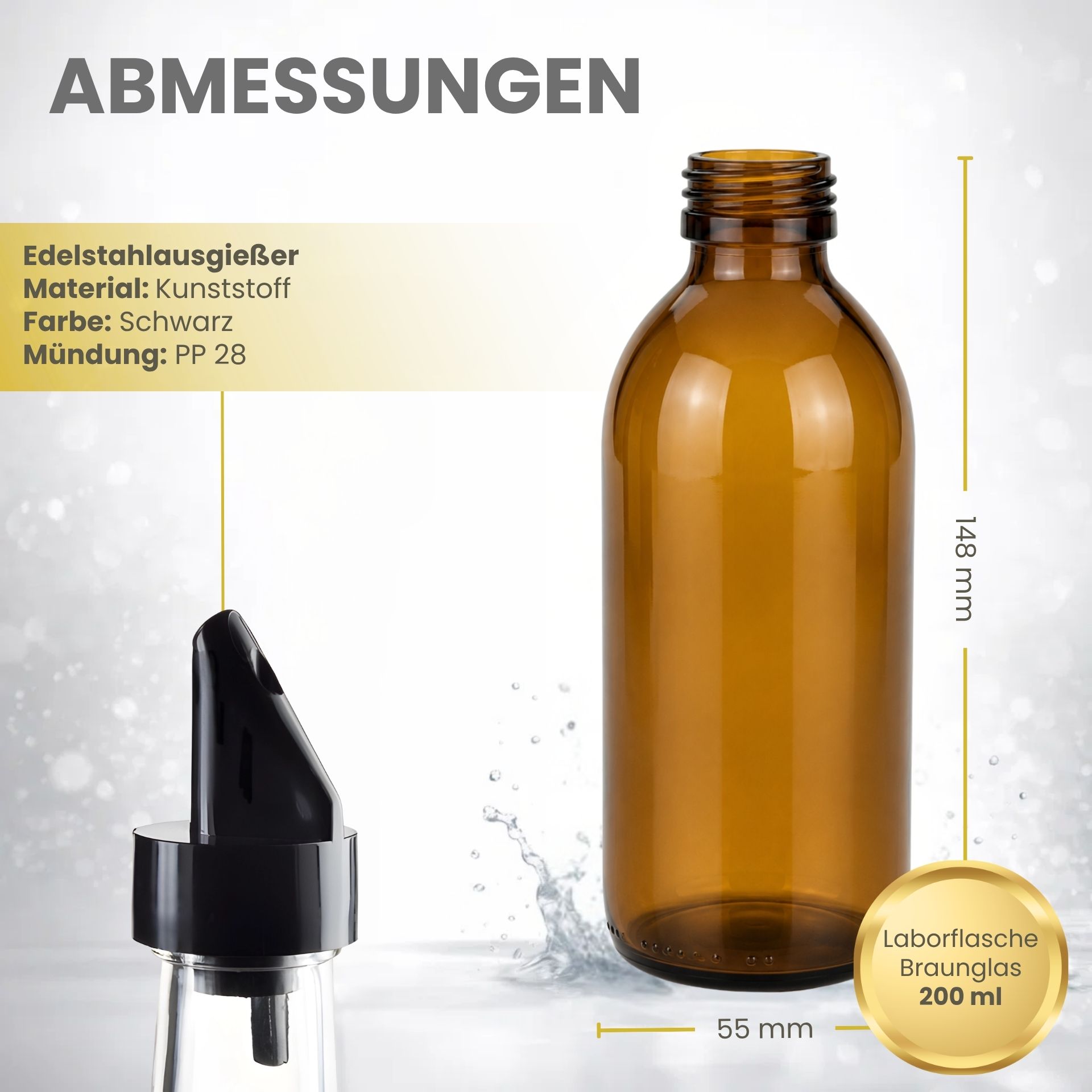 Apothekerflasche  200 ml Glas Kunststoff-Ausgießer