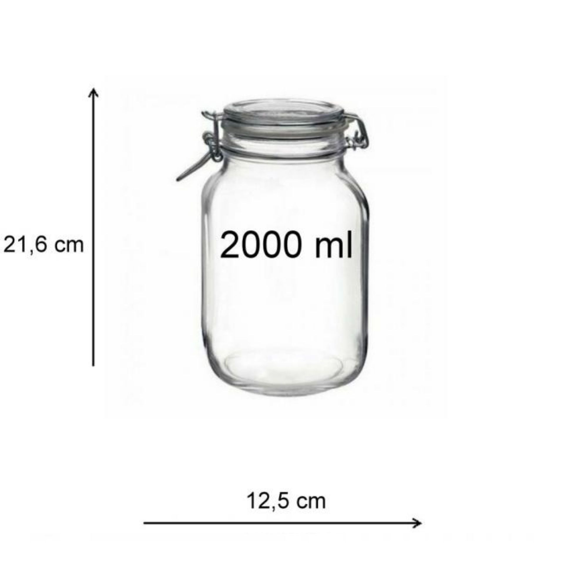 Bormioli Bügelverschlussglas 2000 ml eckig mit Drahtbügel, ideales Vorratsglas für Lebensmittel, luftdicht verschließbar, hochwertige Glasqualität