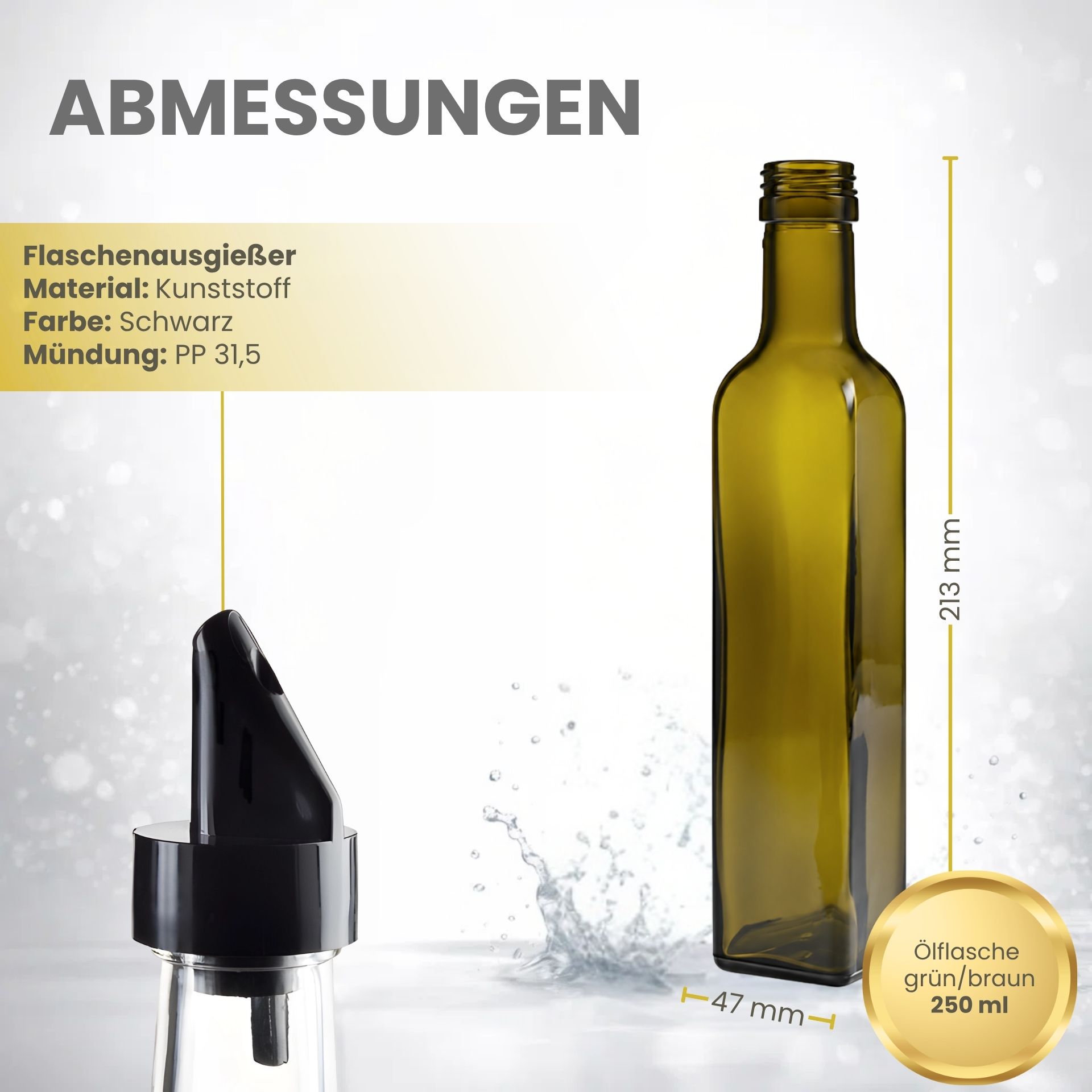 Glasflasche  250 ml eckig Marasca Antik Ölflasche mit Ausgießer